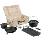 Dutch Oven, Set 7-teilig, Gusseisen, inkl. Holzkiste