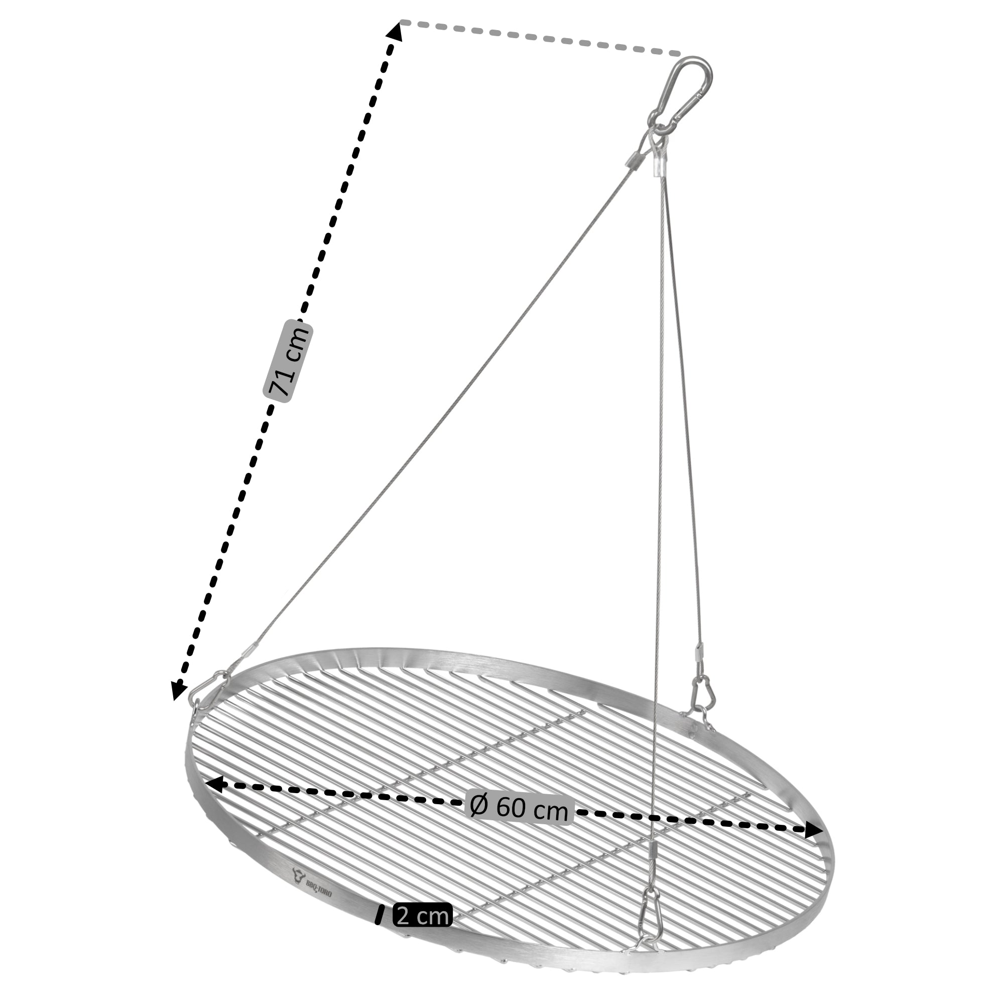 Barbecue trépied, 119 - 184 cm, fer galvanisé, grille incluse
