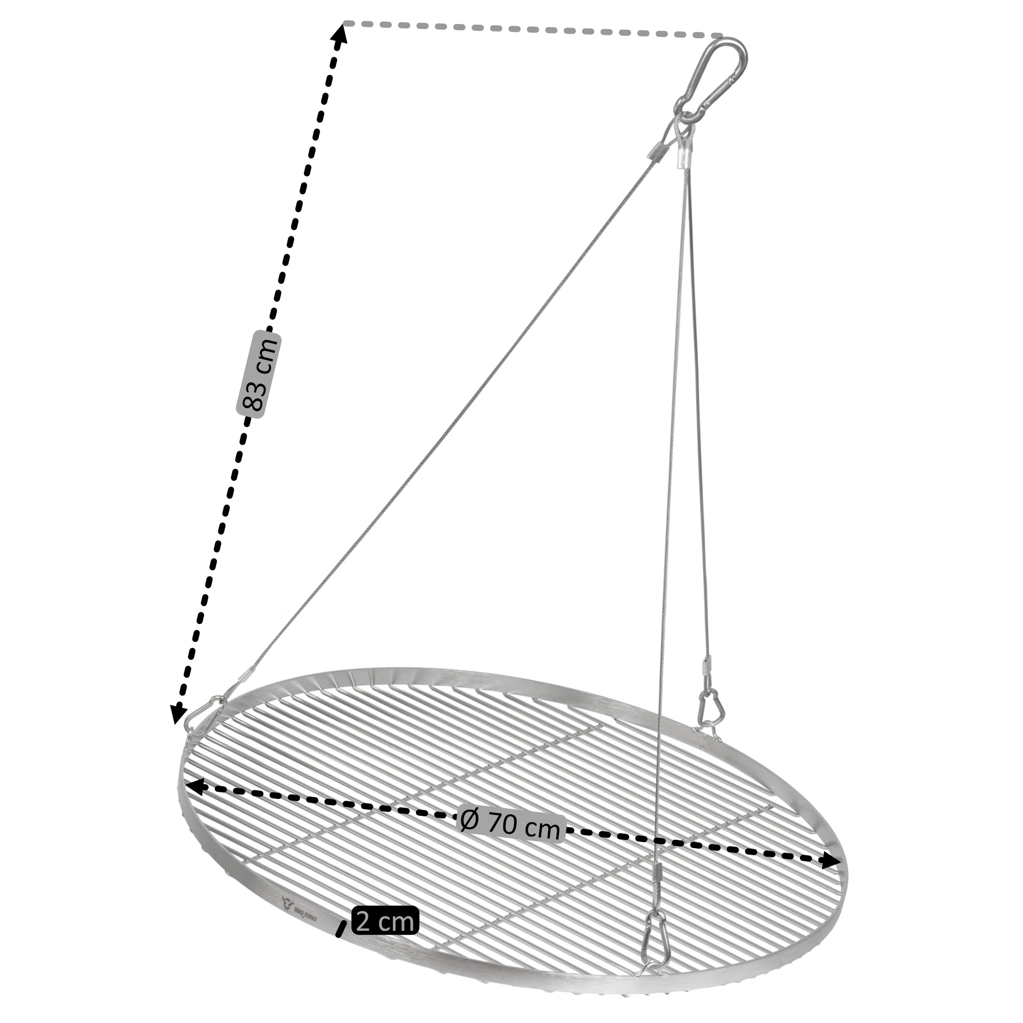 Barbecue trépied, 119 - 184 cm, fer galvanisé, grille incluse