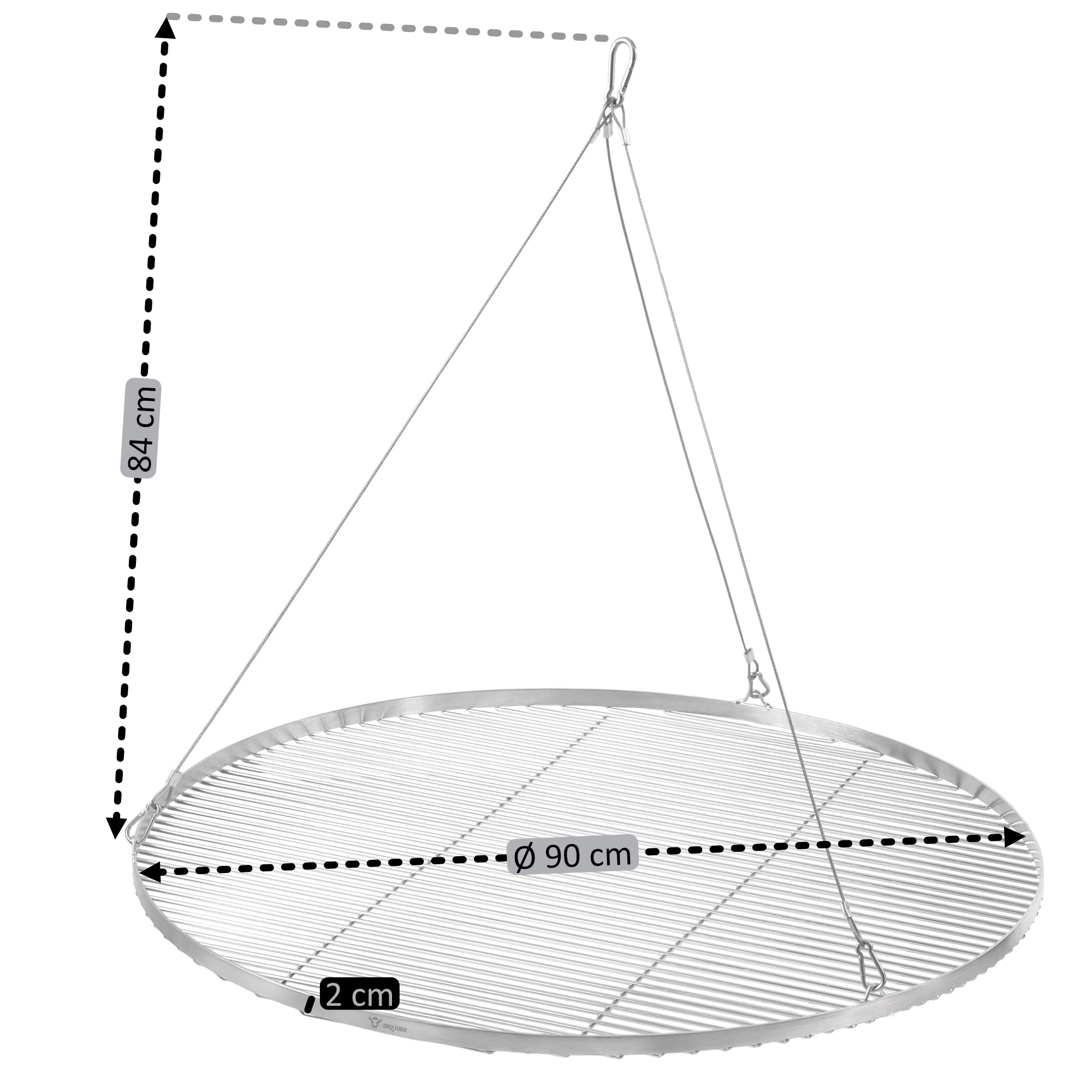 Barbecue trépied, 119 - 184 cm, fer galvanisé, grille incluse
