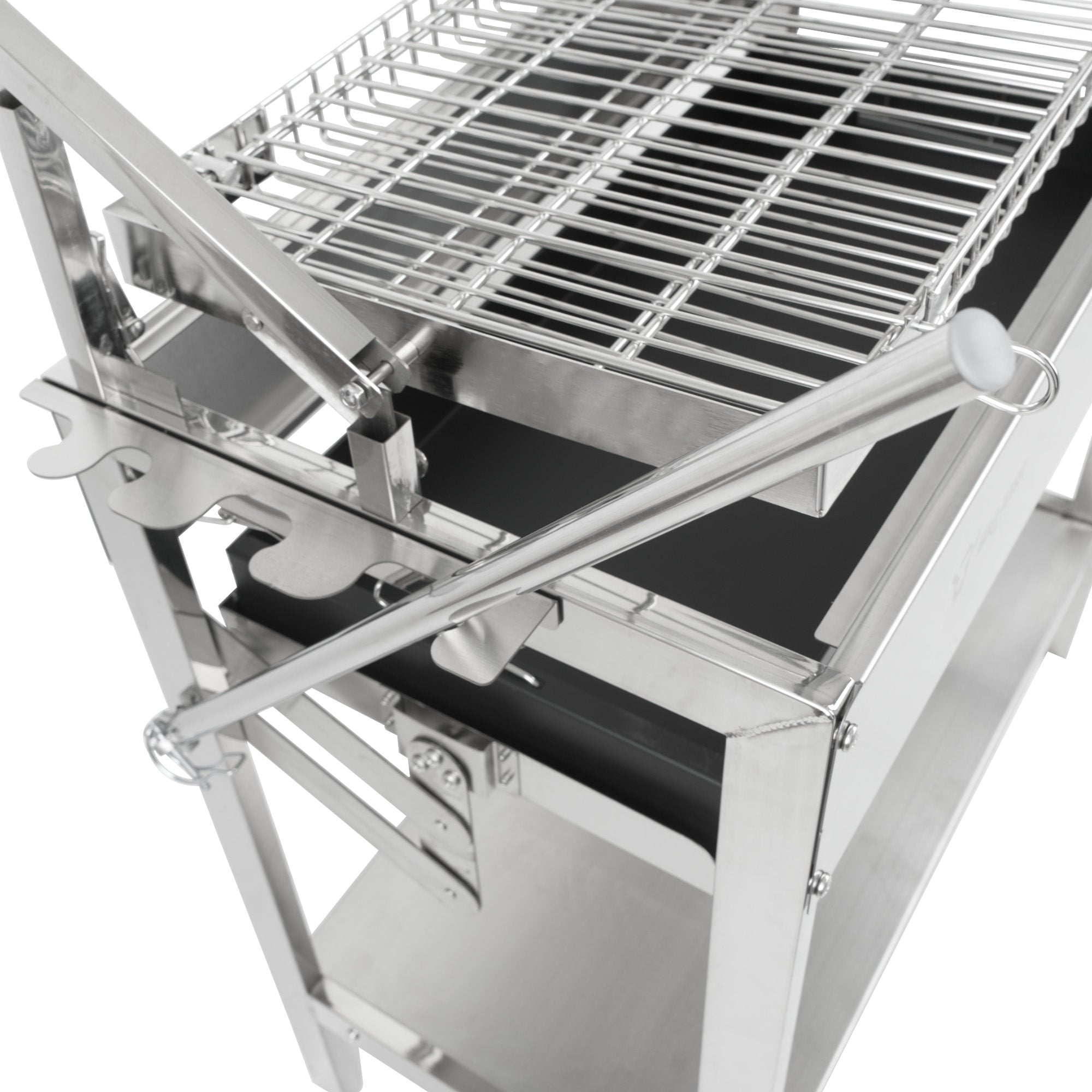 Flip Grill, Edelstahl, mit 360° drehbarem Grillrost und höhenverstellbarer Kohlewanne