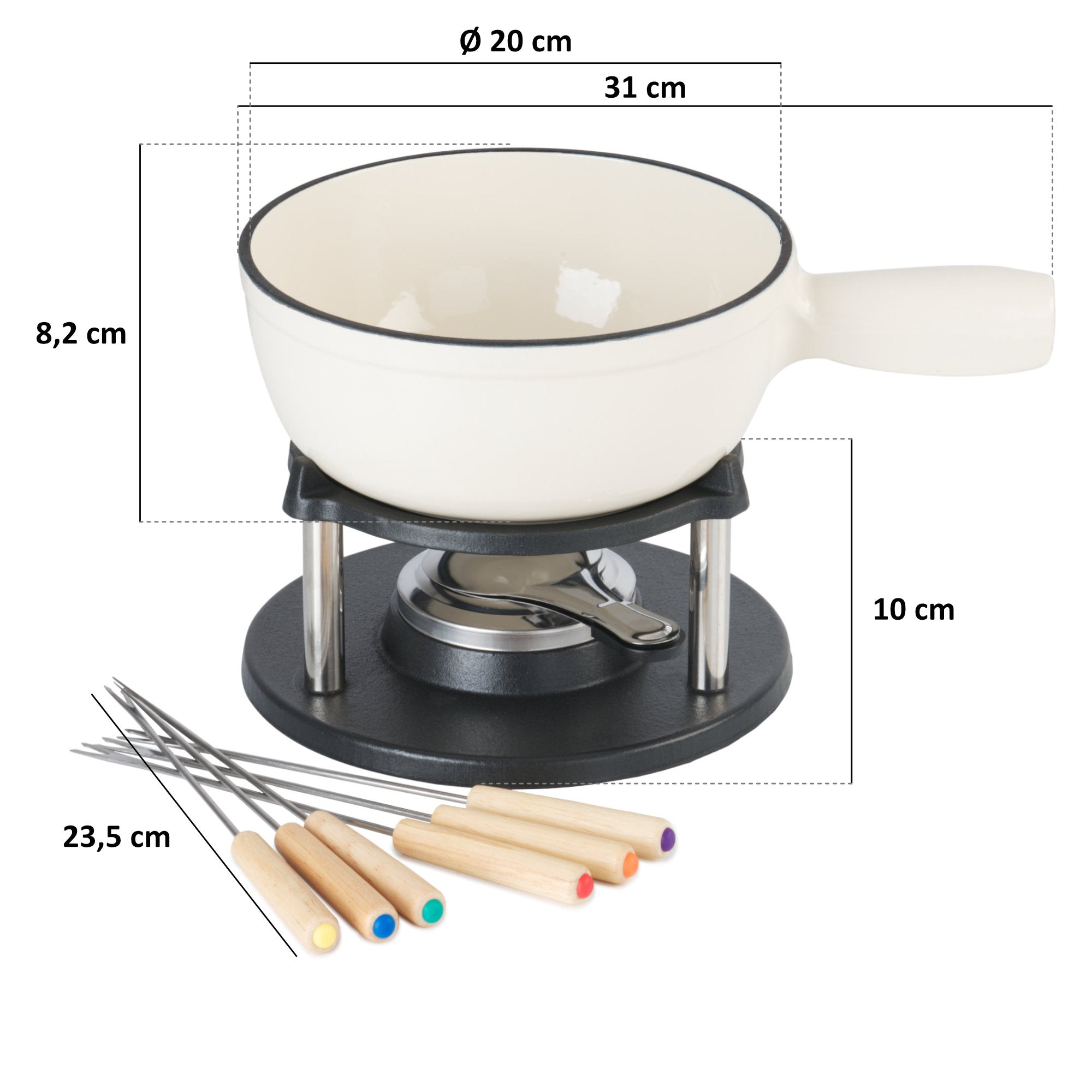 Fondue, Set 9-teilig, 2 Liter, Gusseisen, für 6 Personen