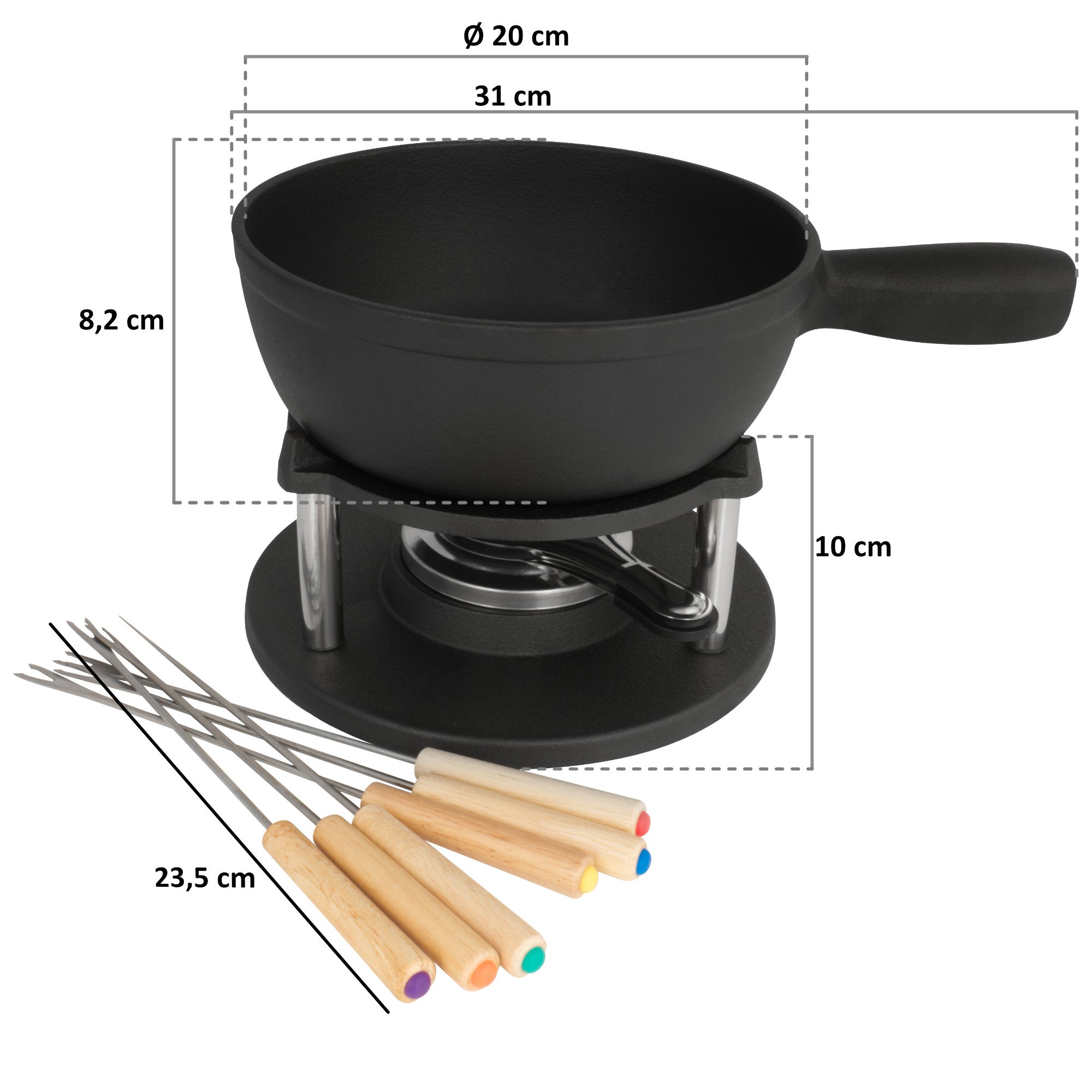 Fondue, Set 9-teilig, 2 Liter, Gusseisen, für 6 Personen