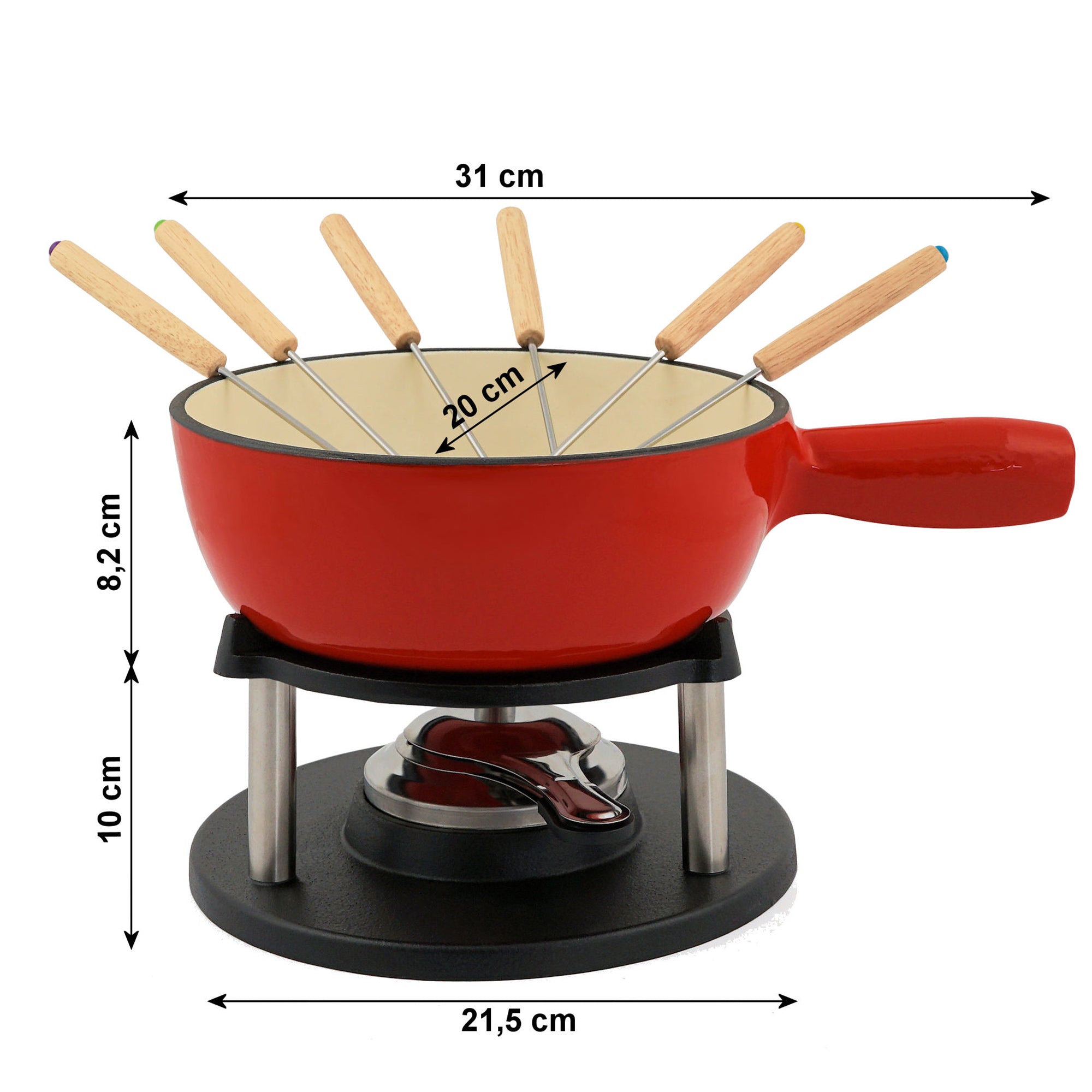 Fondue, Set 9-teilig, 2 Liter, Gusseisen, für 6 Personen