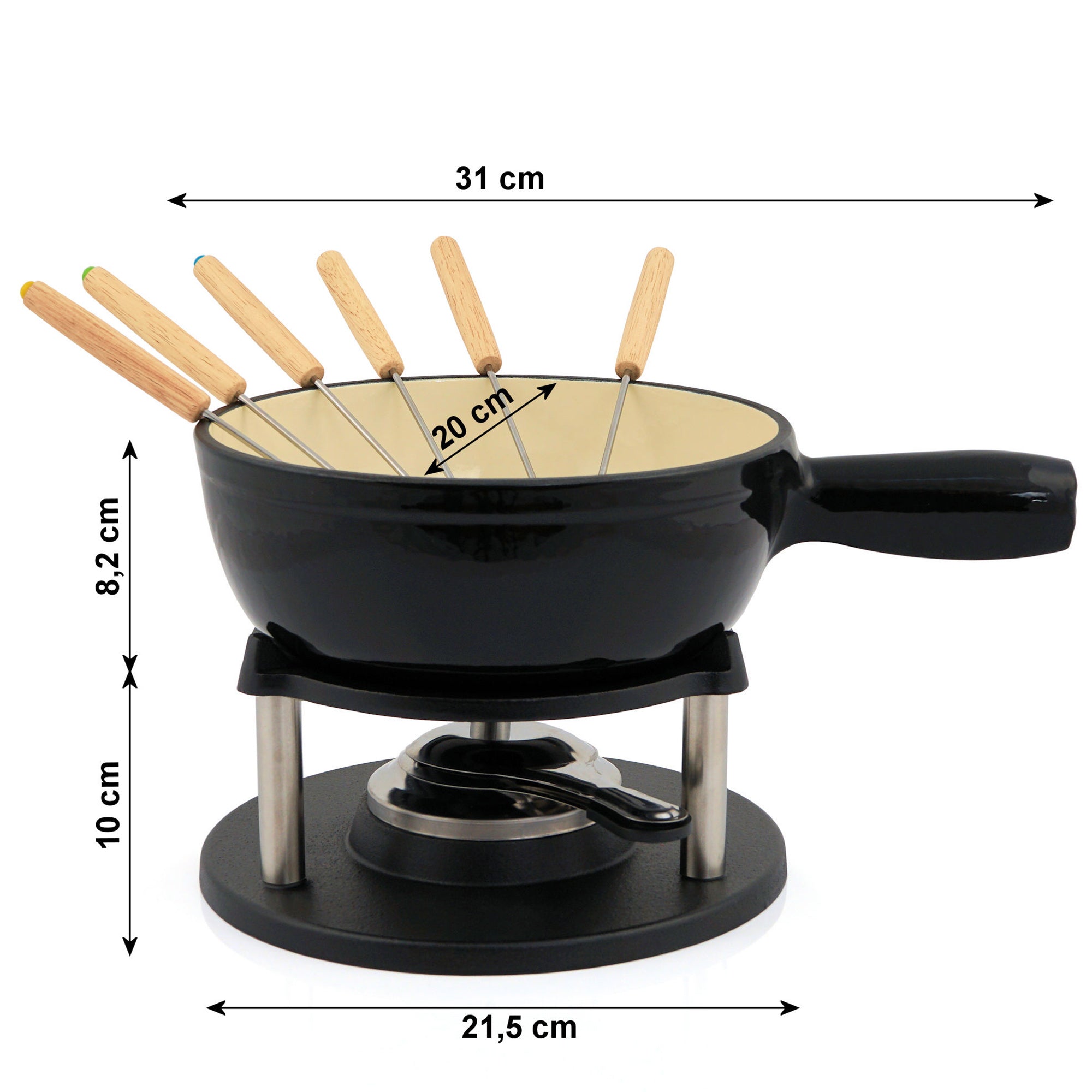 Fondue, Set 9-teilig, 2 Liter, Gusseisen, für 6 Personen