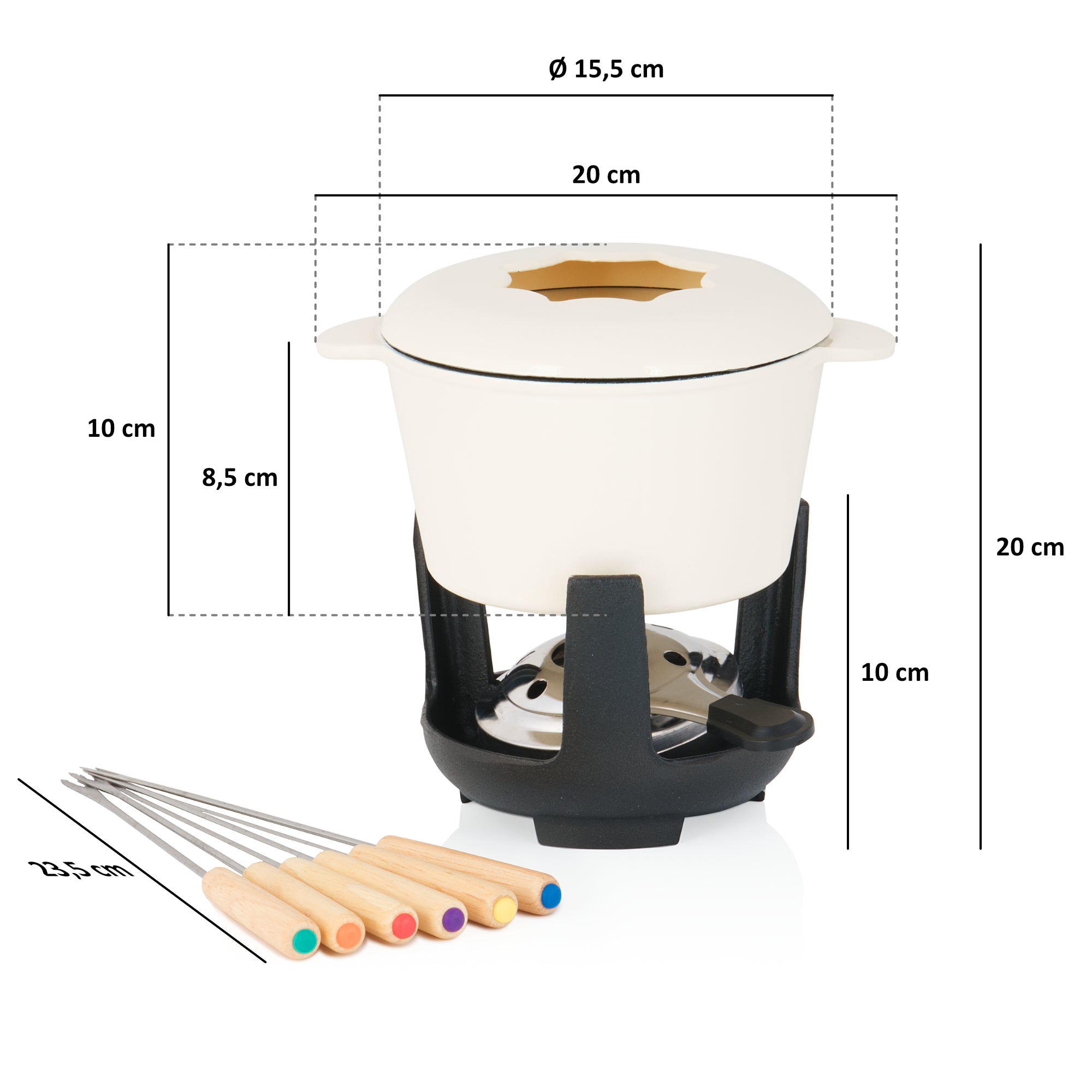 Fondue set, 13 pieces, 1 liter, cast iron, for 6 people