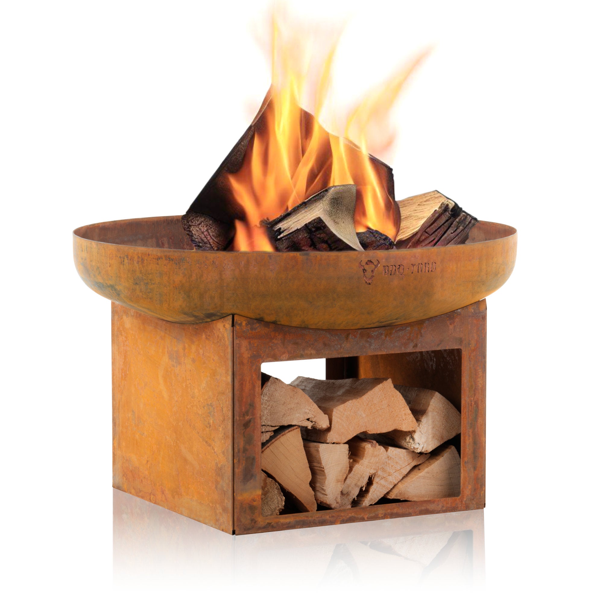 Fire bowl, Ø 70 cm, with wood storage compartment