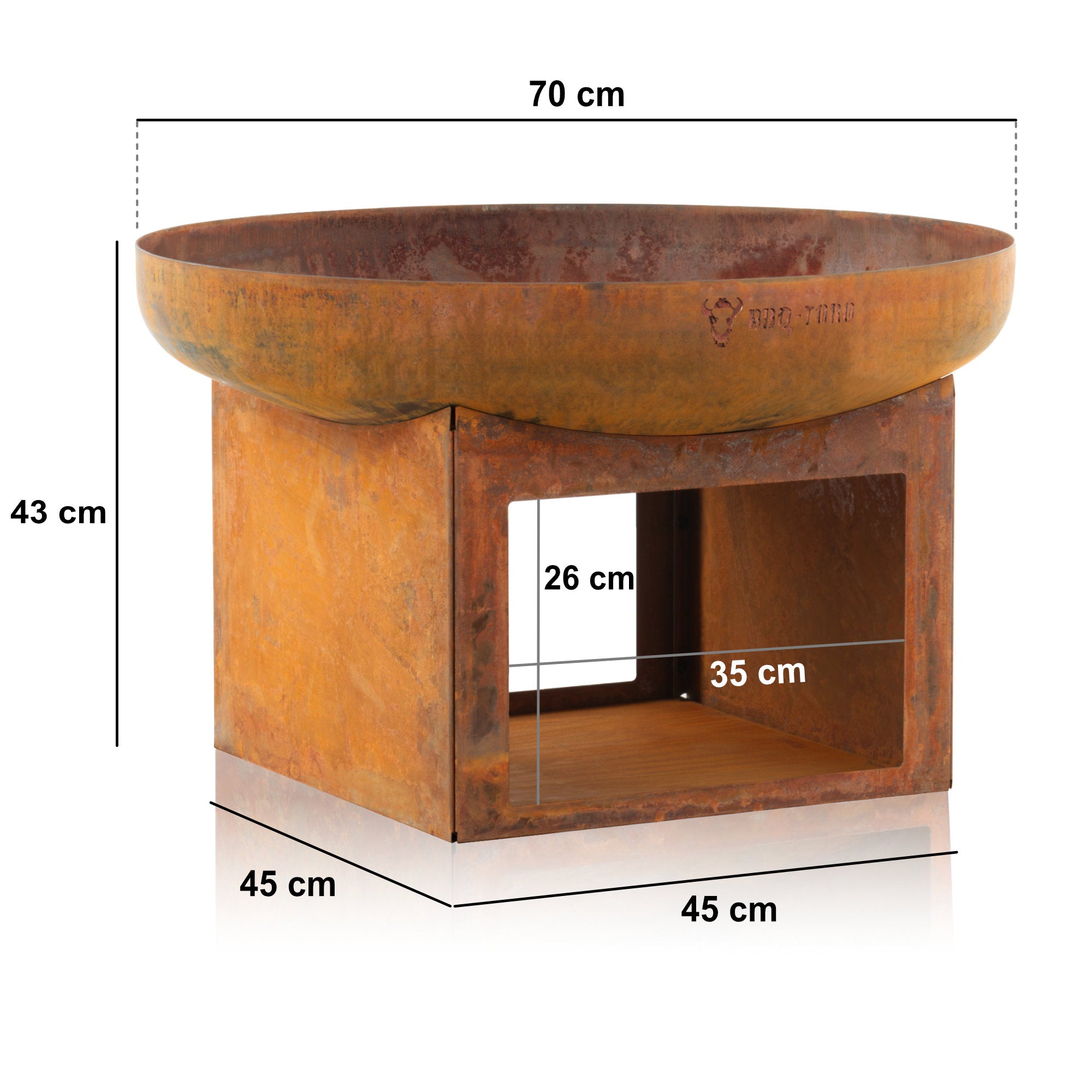 Fire bowl, Ø 70 cm, with wood storage compartment