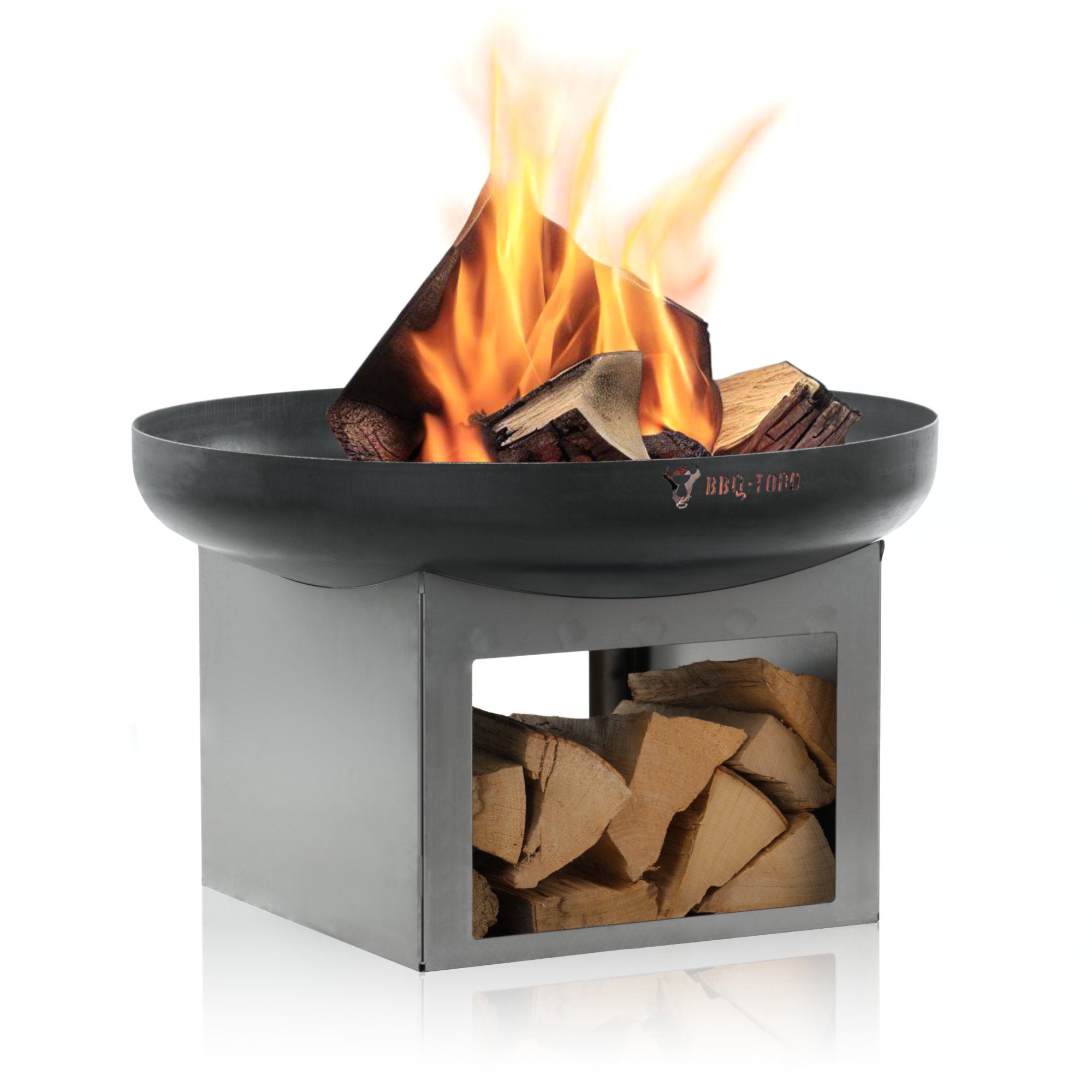 Fire bowl, Ø 70 cm, with wood storage compartment