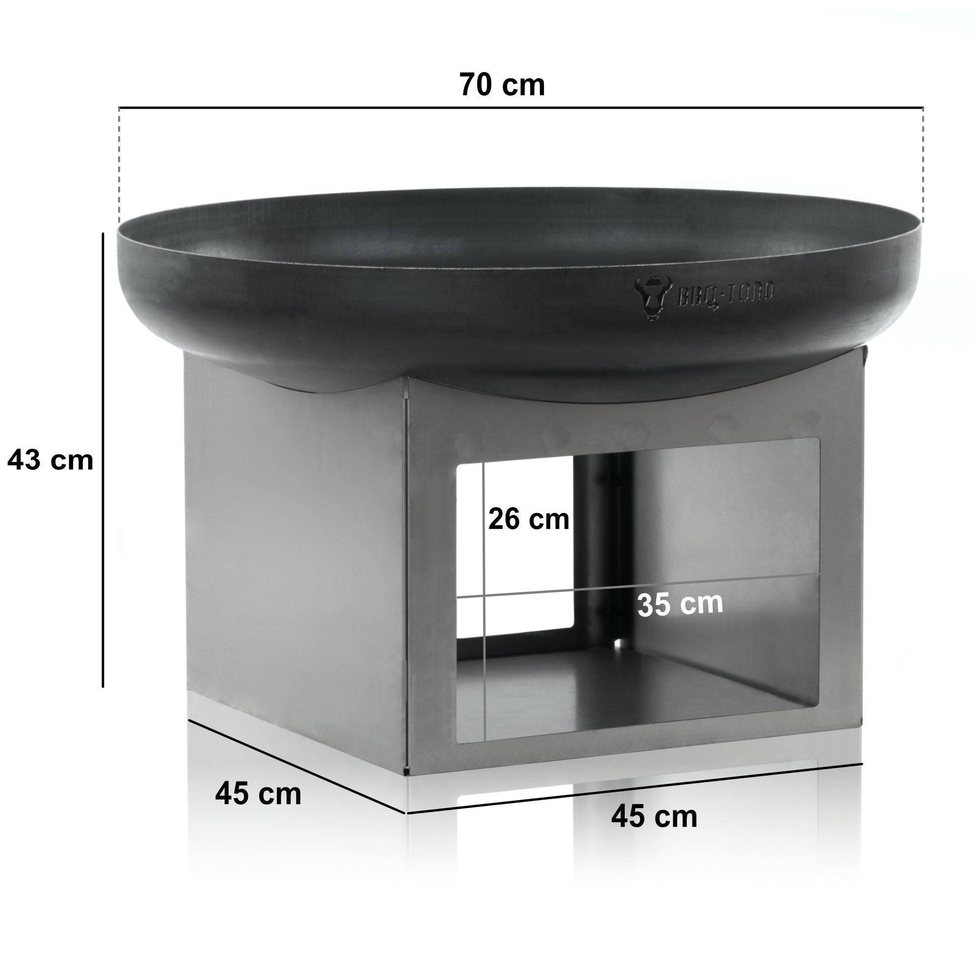 Fire bowl, Ø 70 cm, with wood storage compartment