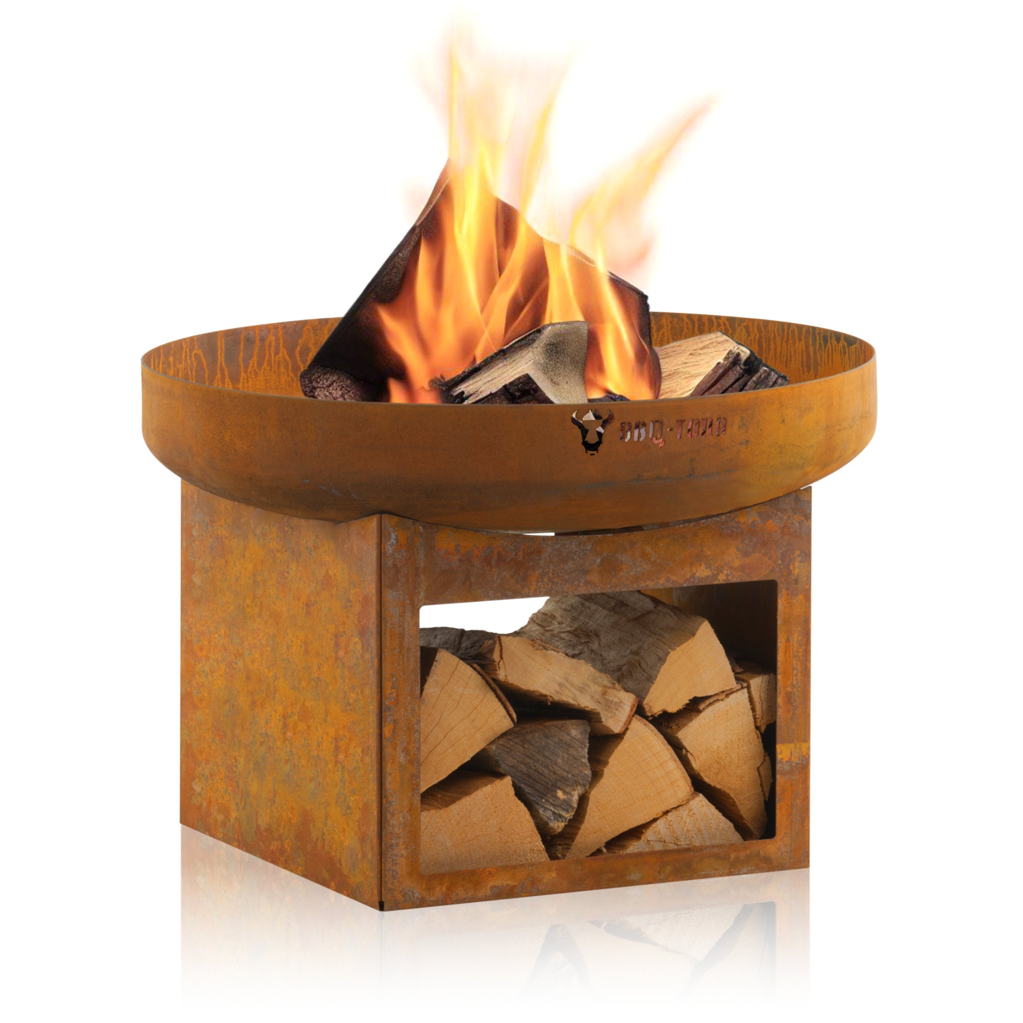 Fire bowl, Ø 60 cm, with wood storage compartment