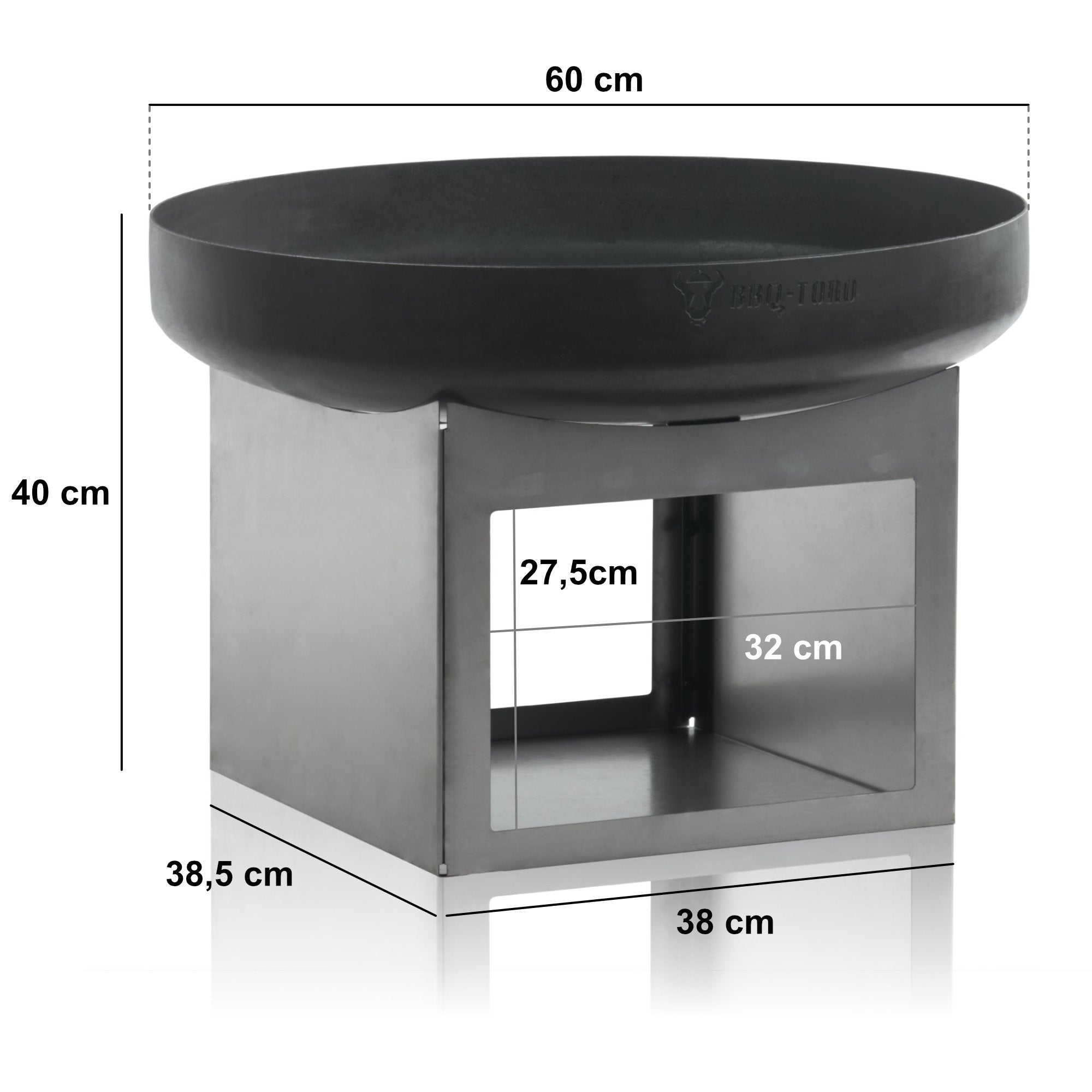 Fire bowl, Ø 60 cm, with wood storage compartment