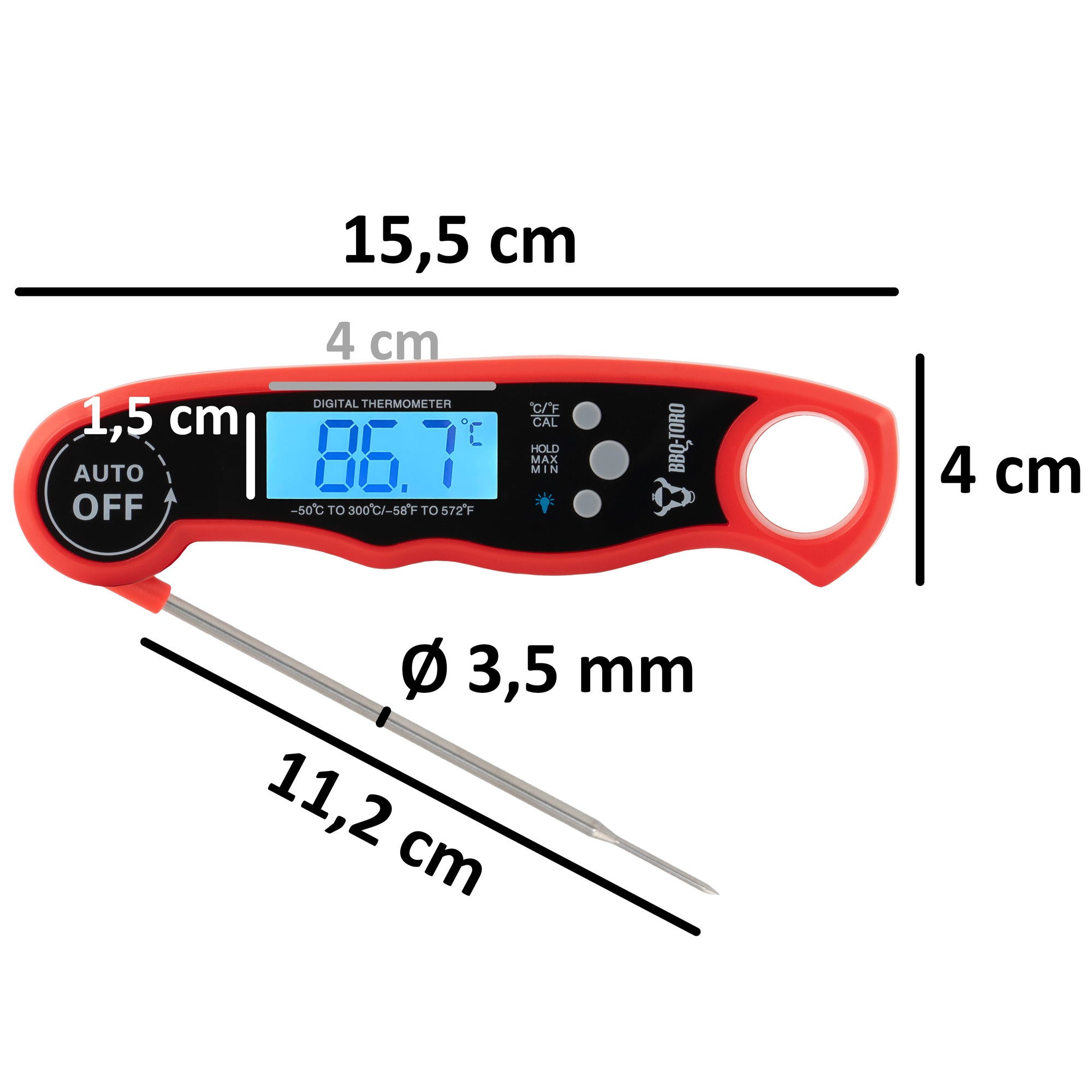 Grillthermometer, digital, -50 °C bis 300 °C, inkl. LCD Display