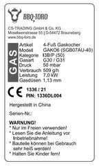 Gas cooker, cast iron, 1-ring gas burner, with piezo igniter, 40 x 40 x 15 cm