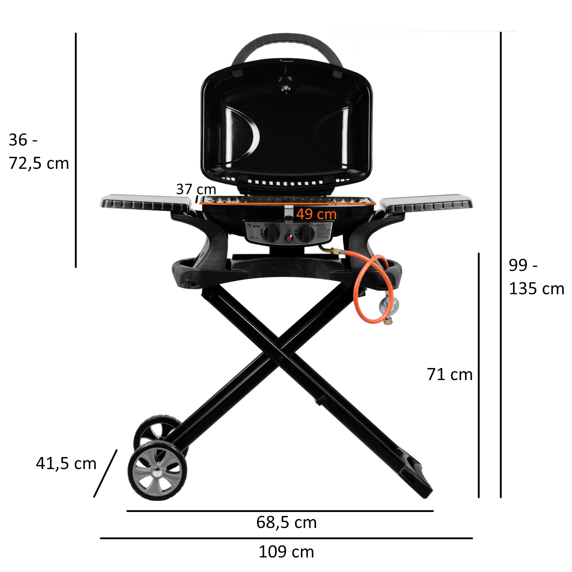Tischgasgrill,  2 Brenner, tragbar, inkl. Grilltisch