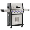 Barbecue à gaz en acier inoxydable, comprenant 4 brûleurs, 1 brûleur latéral et 1 brûleur infrarouge.