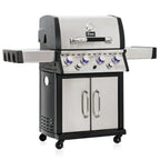 Barbecue à gaz en acier inoxydable, comprenant 4 brûleurs, 1 brûleur latéral et 1 brûleur infrarouge.