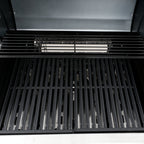 Barbecue à gaz en acier inoxydable, comprenant 4 brûleurs, 1 brûleur latéral et 1 brûleur infrarouge.