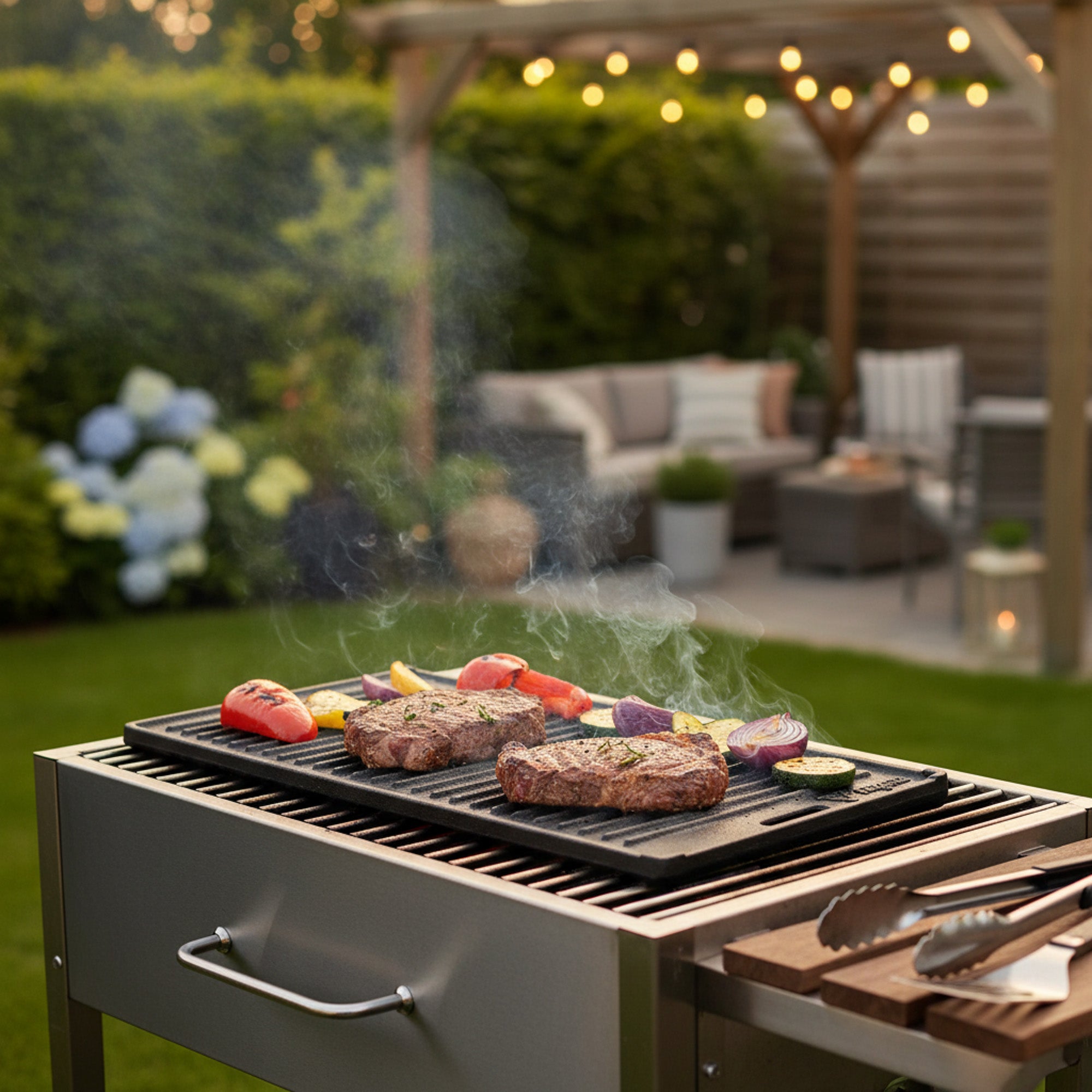 Reversible griddle, 45 x 19.5 cm, cast iron, enamelled, grill