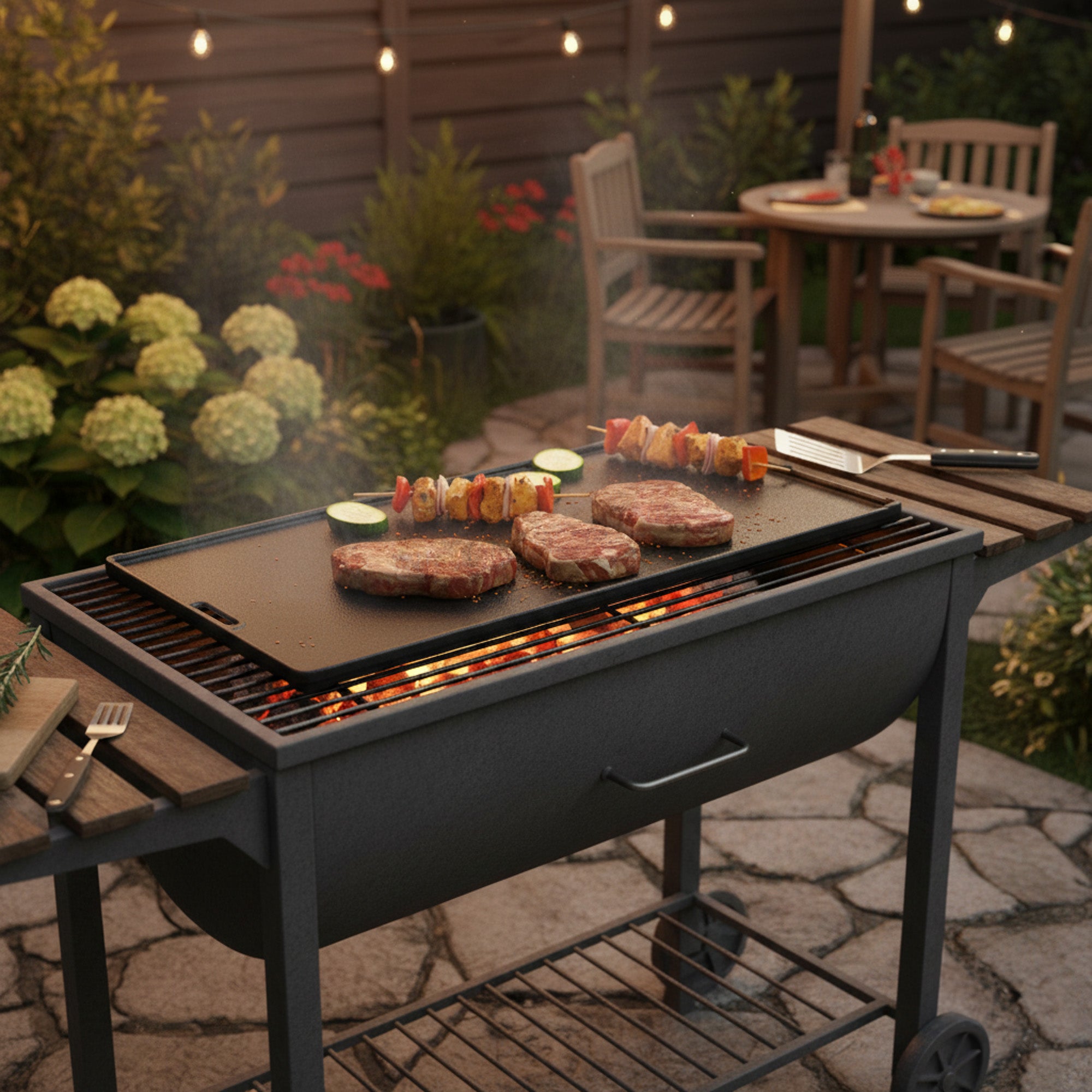 Reversible griddle, 45 x 19.5 cm, cast iron, enamelled, grill