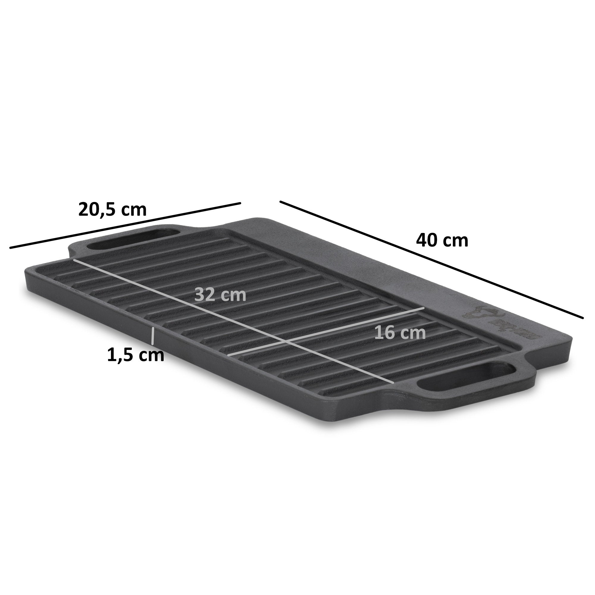 Wendeplatte, 40 x 20,5 cm, Gusseisen, pre-seasoned, mit Griffen, Grillplatte