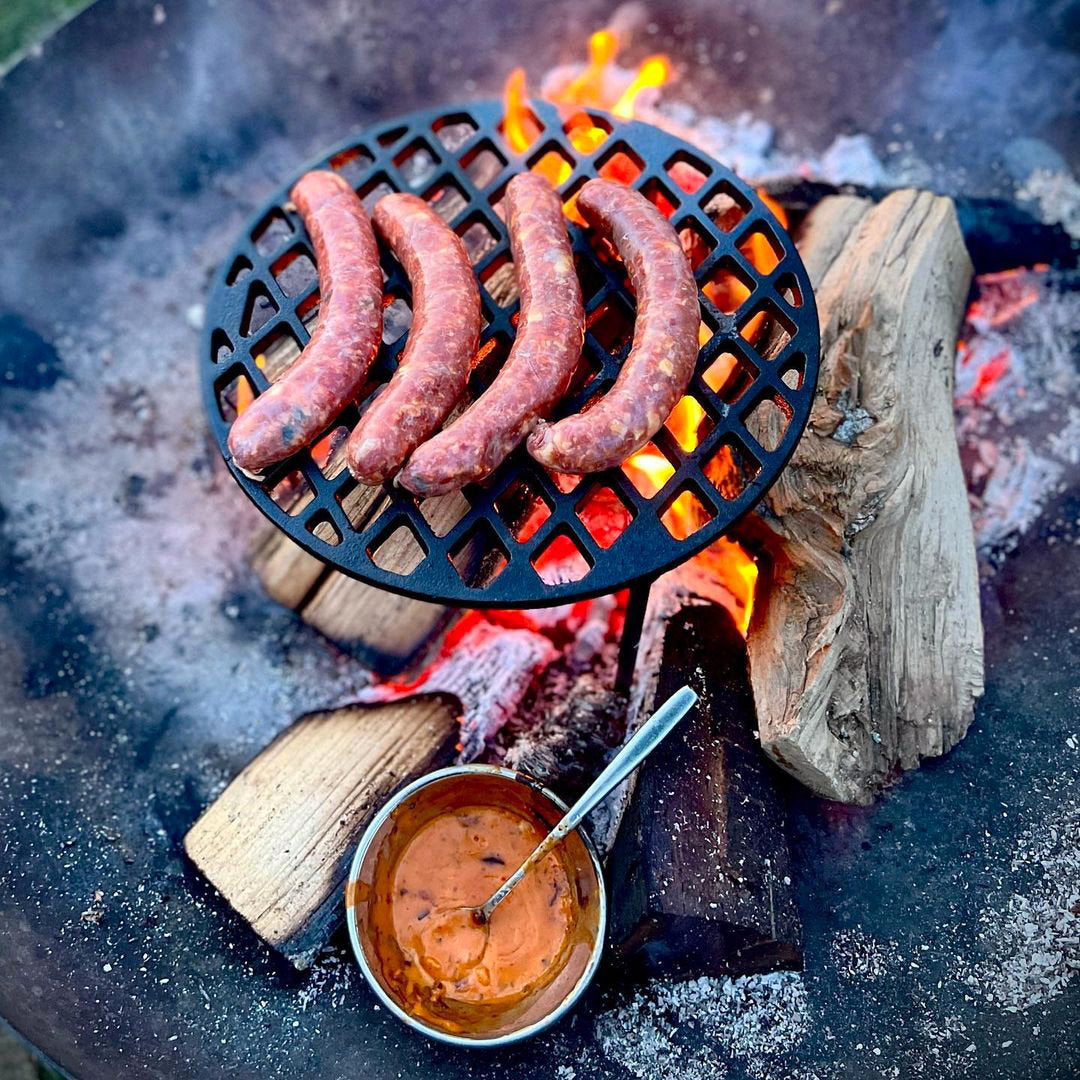 Grillrost, Gusseisen, mit 3 Beinen, rund