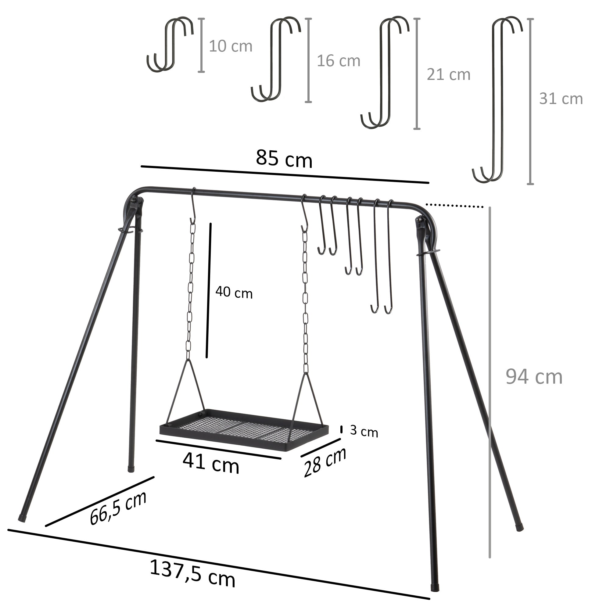 Grillschaukel, 10-teilig, inkl. 8 Haken