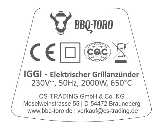 Elektrischer Grillanzünder IGGI, 2000 W, 650 °C