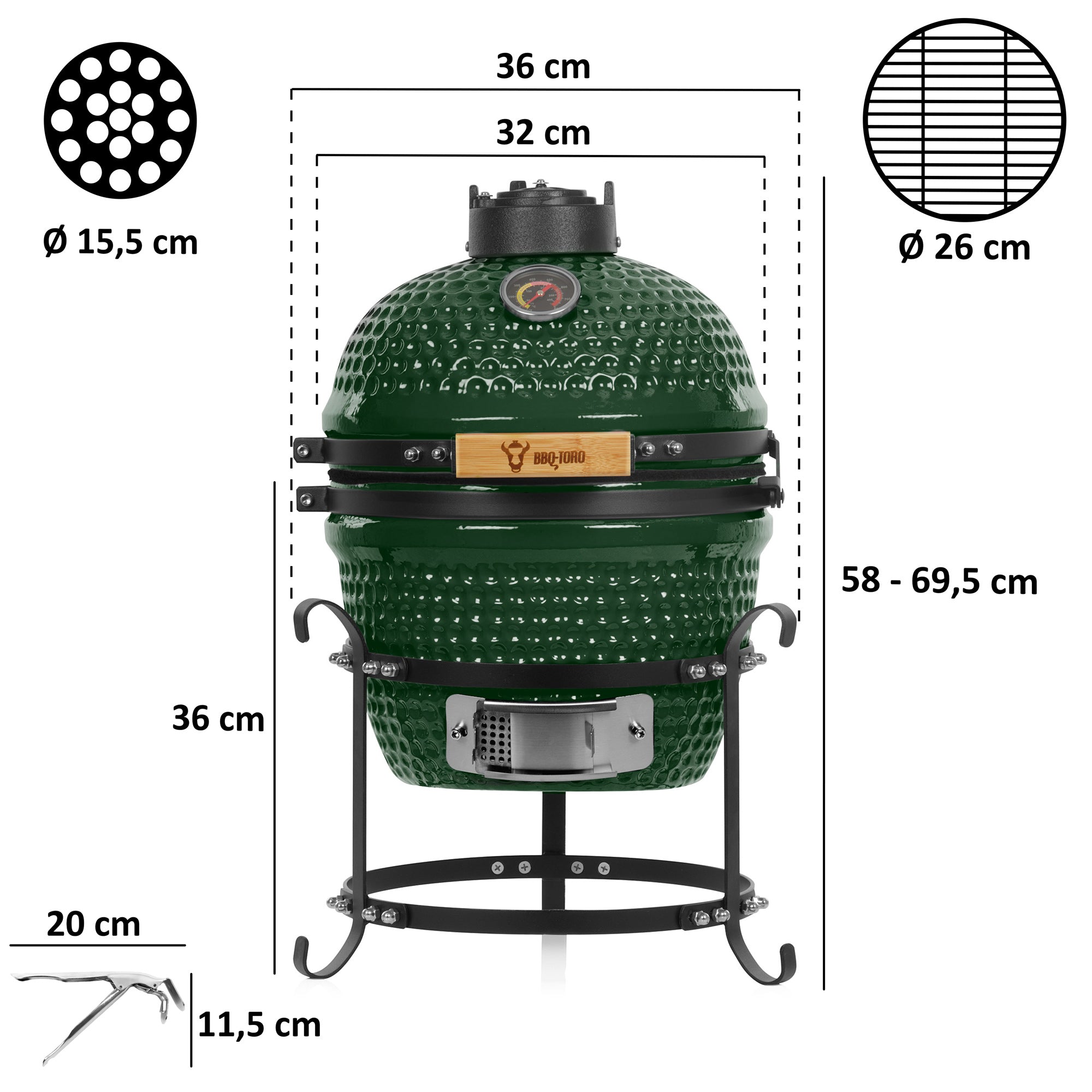 Kamado Holzkohlegrill "HAIIRO", Ø 32 cm, inkl.Grillrost und Thermometer