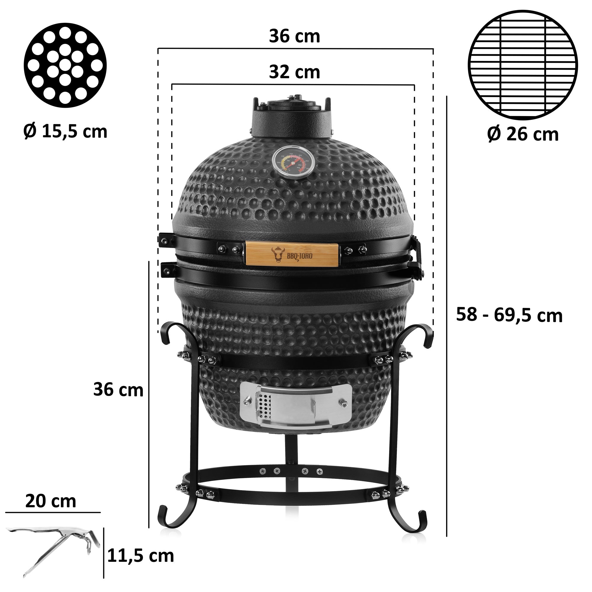 Kamado Holzkohlegrill "HAIIRO", Ø 32 cm, inkl.Grillrost und Thermometer