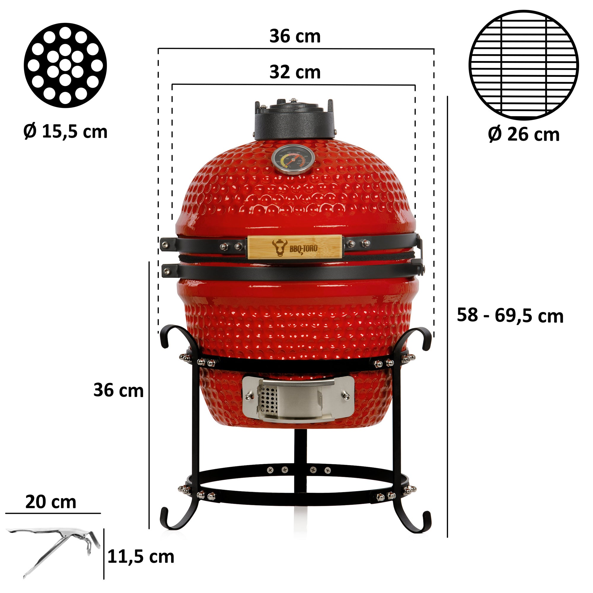 Kamado Holzkohlegrill "HAIIRO", Ø 32 cm, inkl.Grillrost und Thermometer