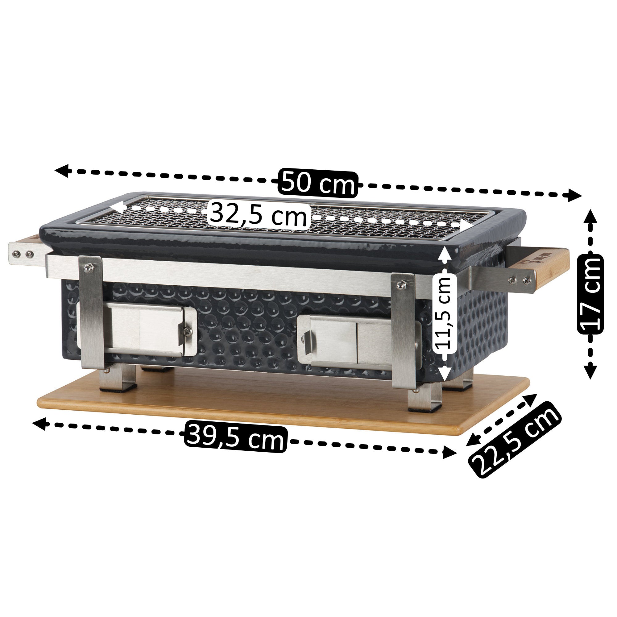Holzkohletischgrill, Keramik, inkl. Holzunterlage