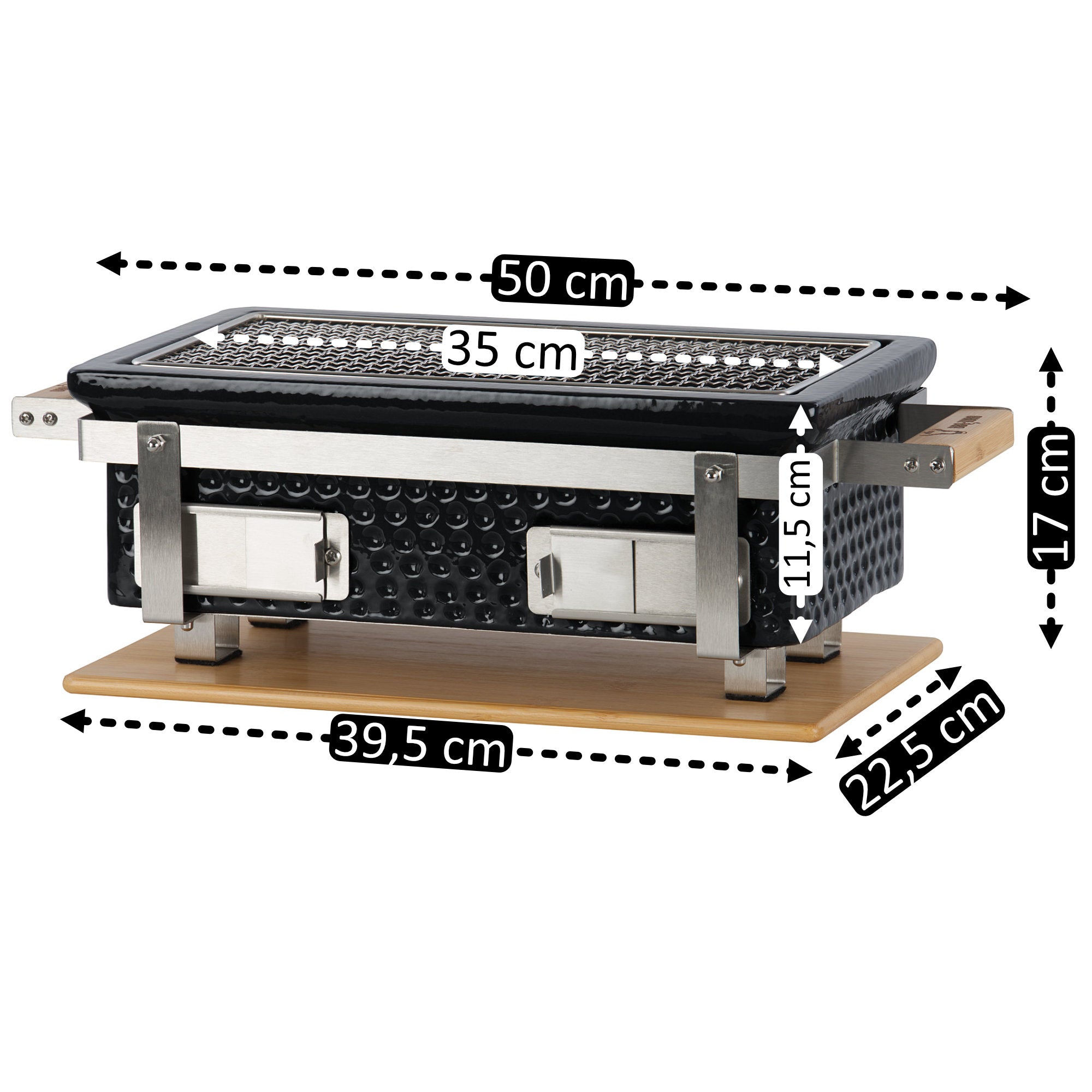 Holzkohletischgrill, Keramik, inkl. Holzunterlage