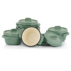 Cocotte, 6er Set, je 250 ml, Grün, Gusseisen, emailliert