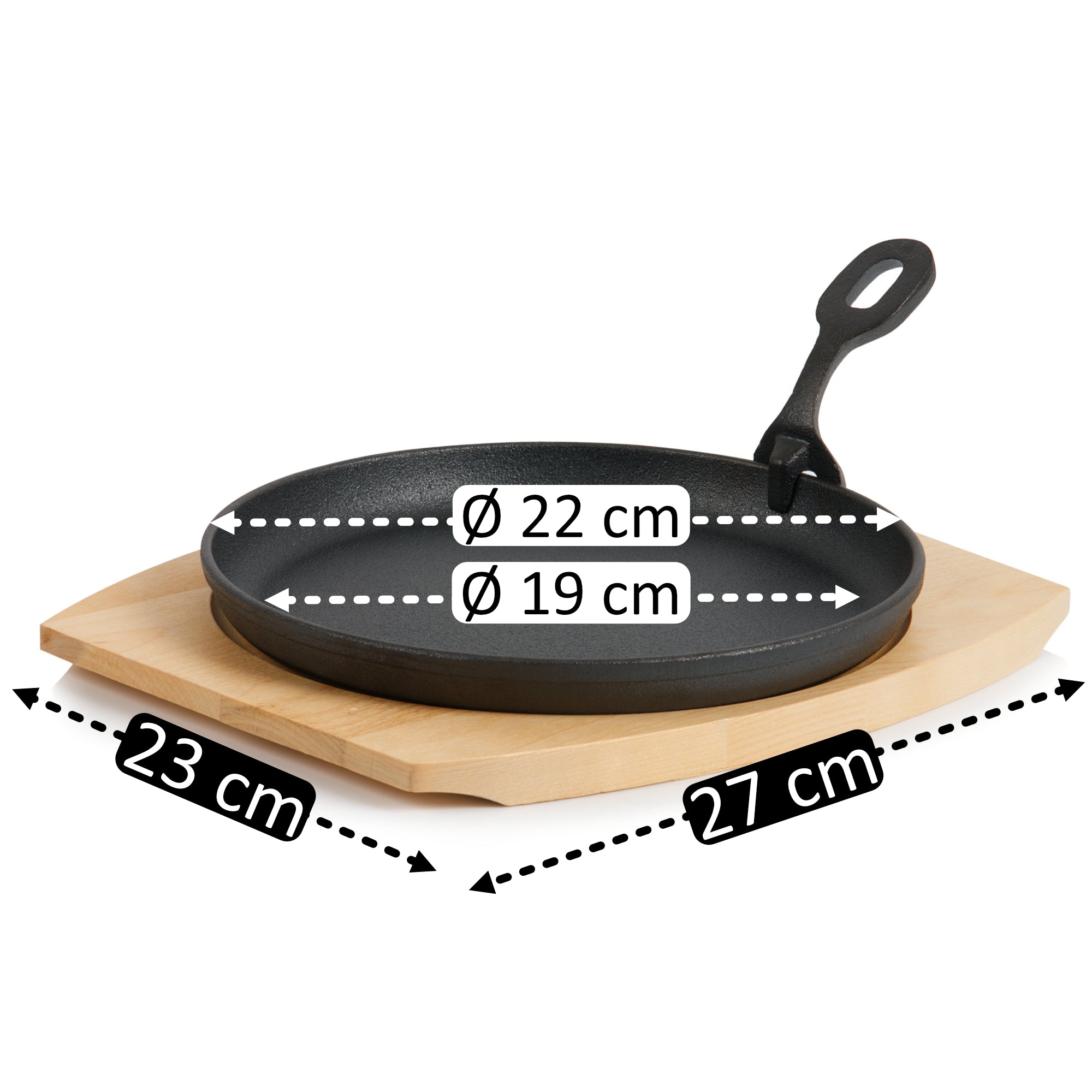 Servierpfännchen, Ø 22 cm, Gusseisen, inkl. Holzbrett