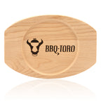 Plat de service, Ø 16 cm, en fonte, avec socle en bois.