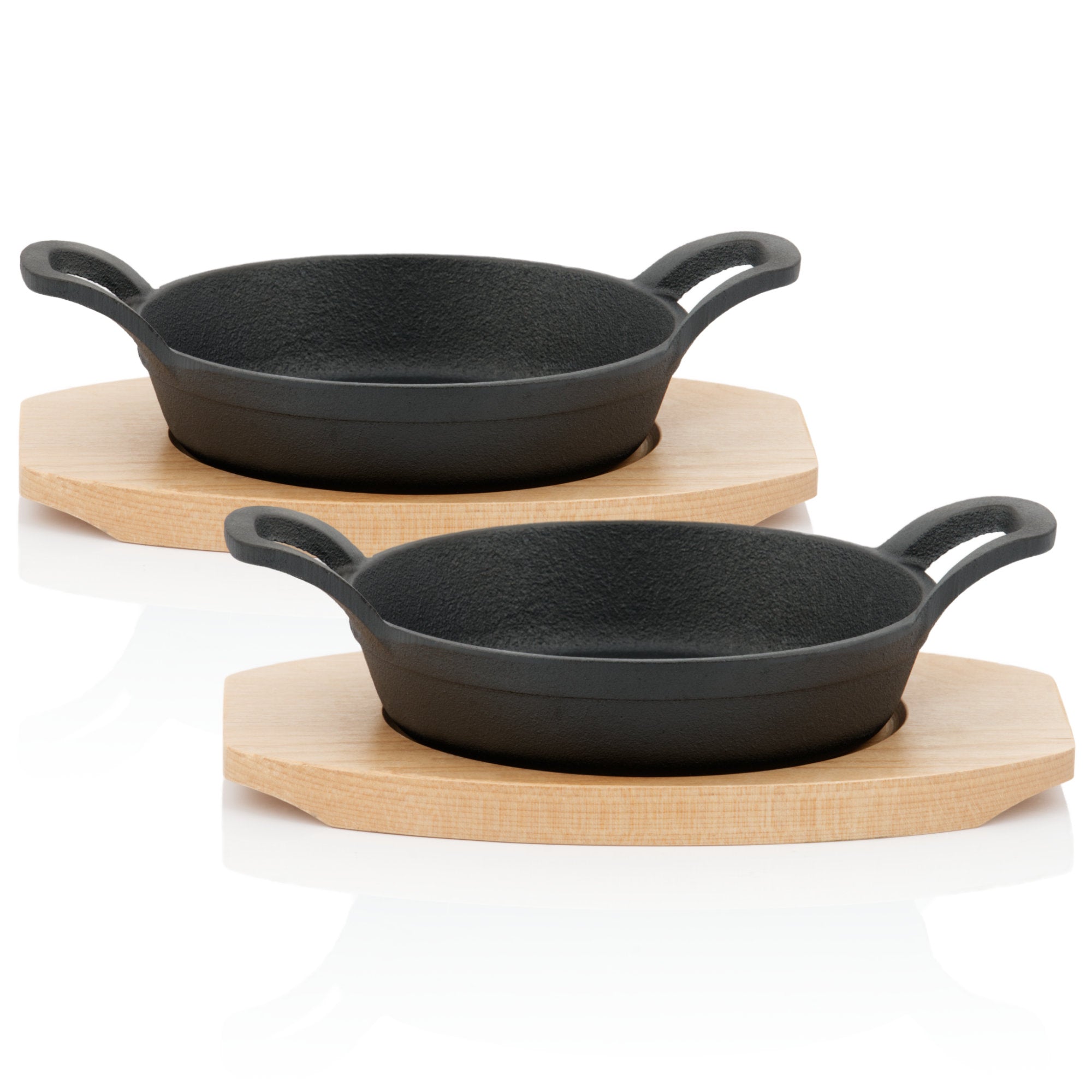 Servierpfännchen, Ø 16 cm, Gusseisen, inkl. Holzunterlage