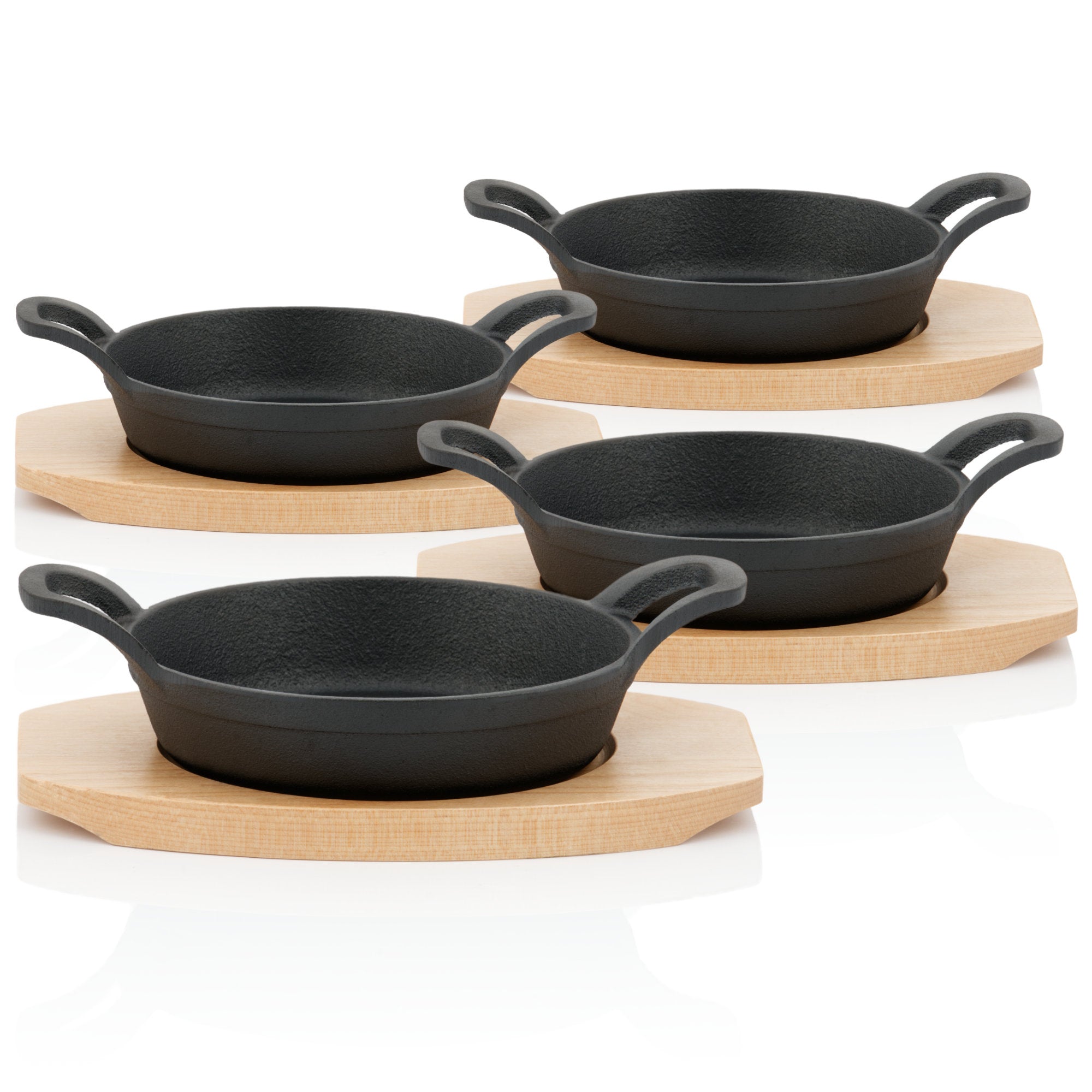 Servierpfännchen, Ø 16 cm, Gusseisen, inkl. Holzunterlage
