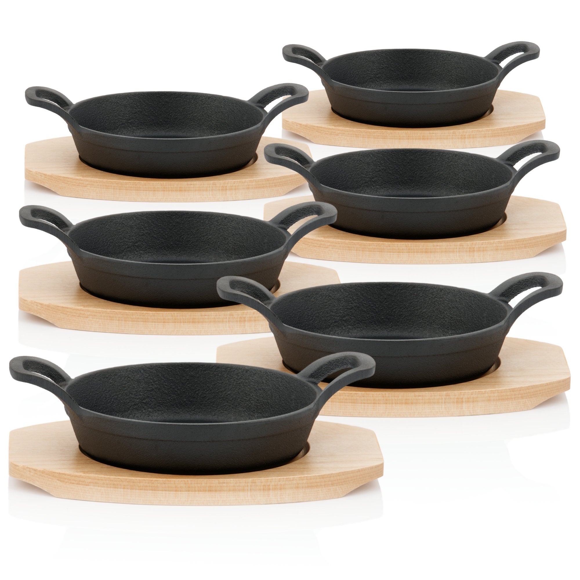 Servierpfännchen, Ø 16 cm, Gusseisen, inkl. Holzunterlage