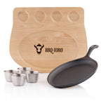 Serving pan, 24 x 17.5 cm, oval, including stainless steel dipping bowls and wooden base.