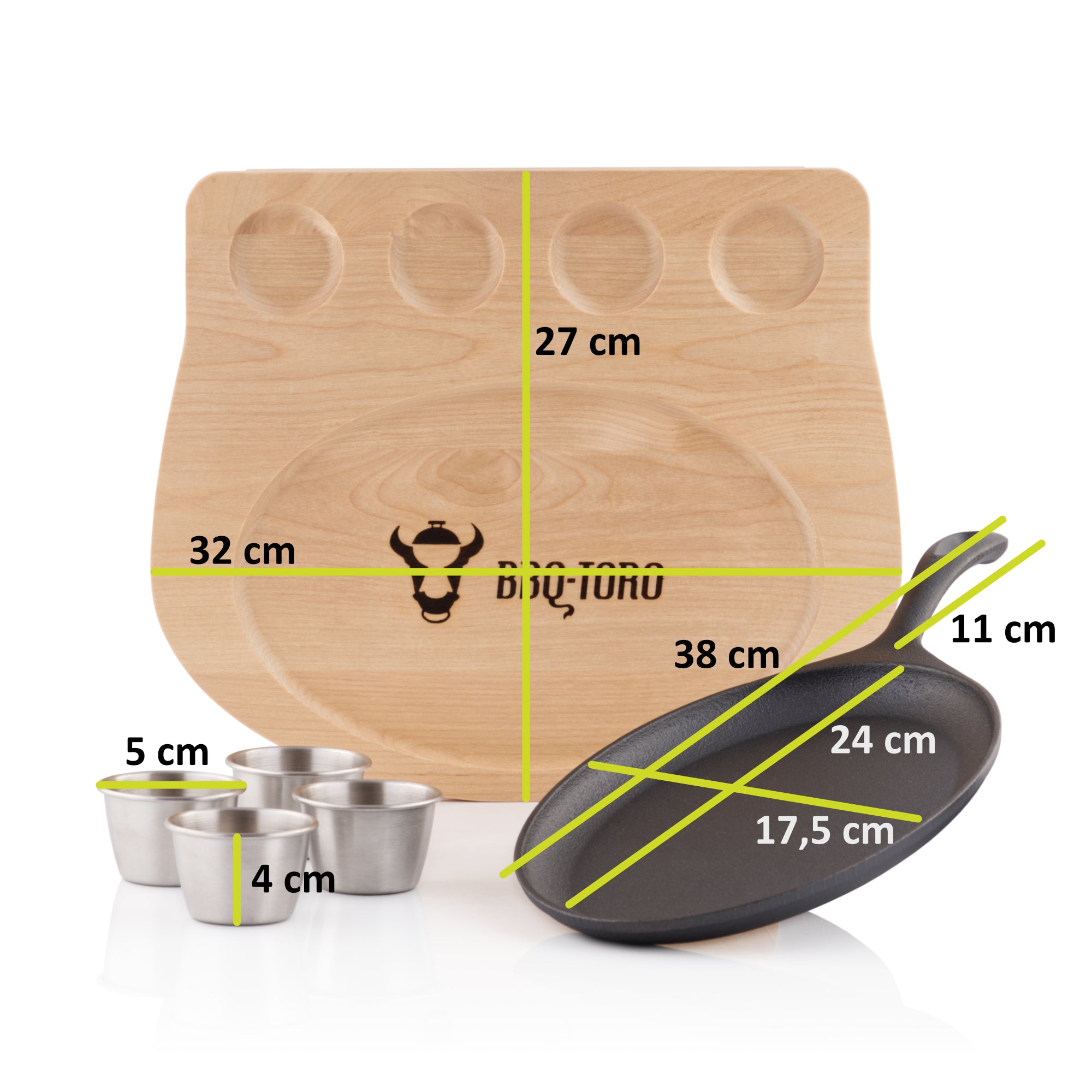 Serving pan, 24 x 17.5 cm, oval, including stainless steel dipping bowls and wooden base.
