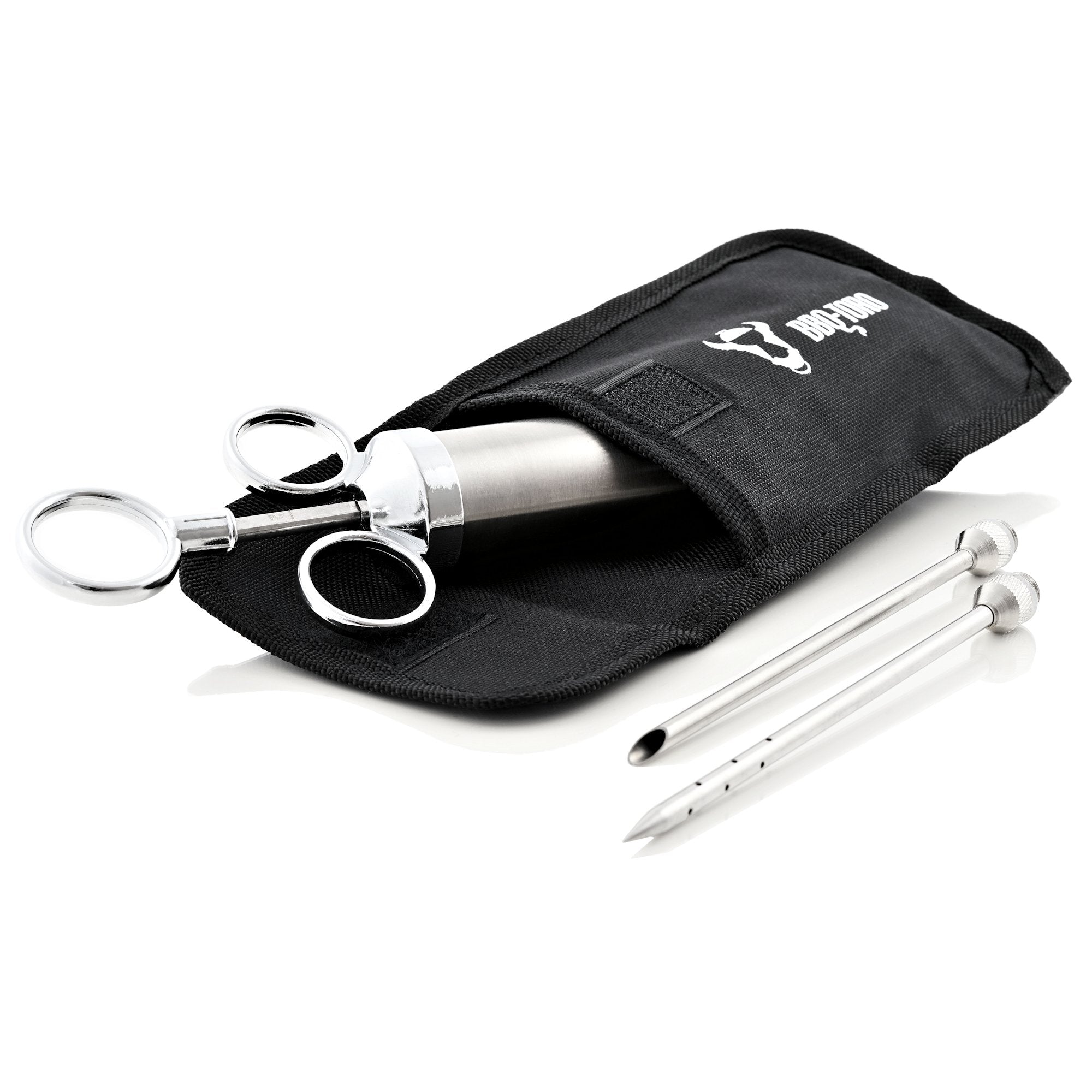 Pulled Pork Set, 4-teilig, inkl. Fleischmarinierspritze, Thermometer und Fleischkrallen