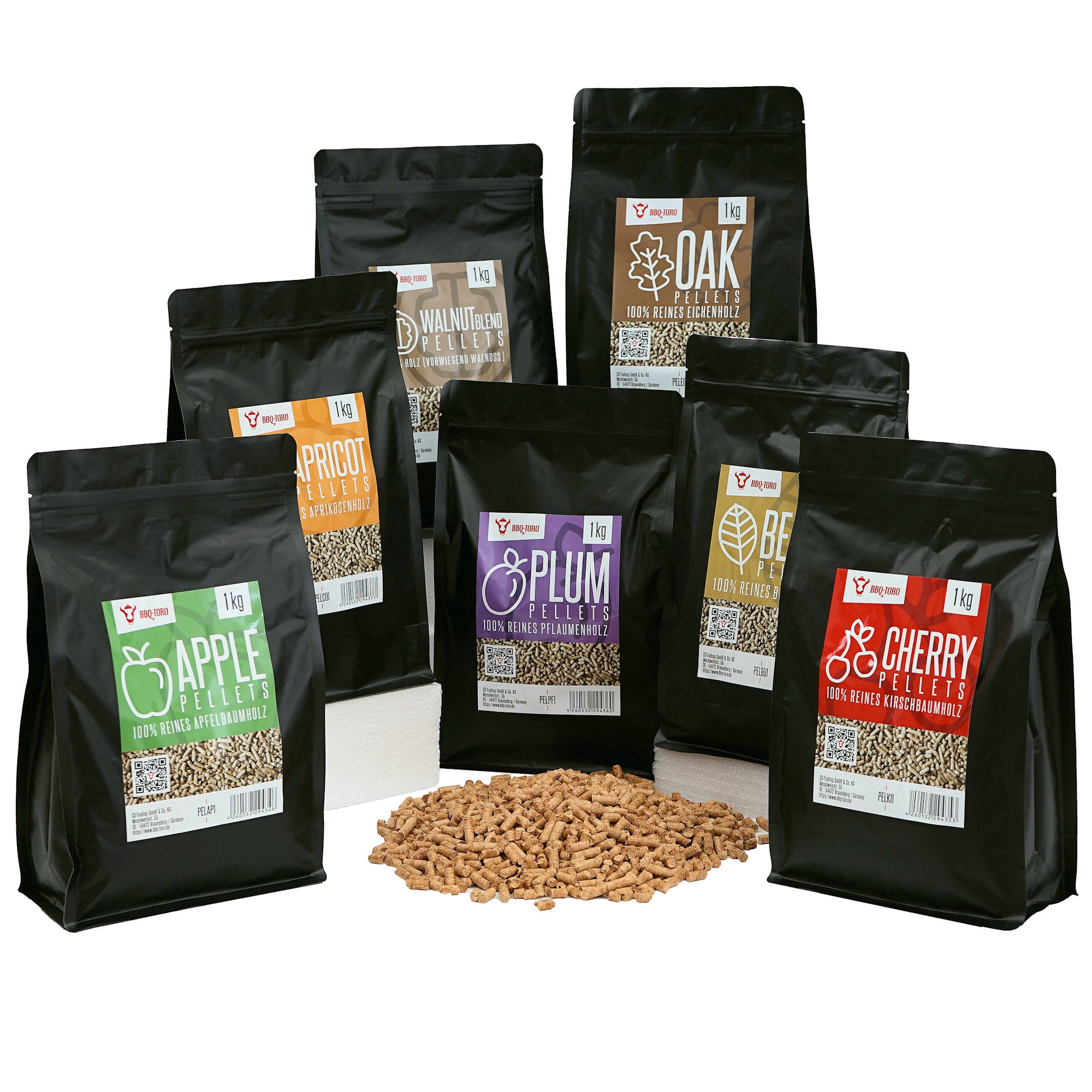 Räucherpellets Set, 100% Holz, 7 Sorten à 1 kg