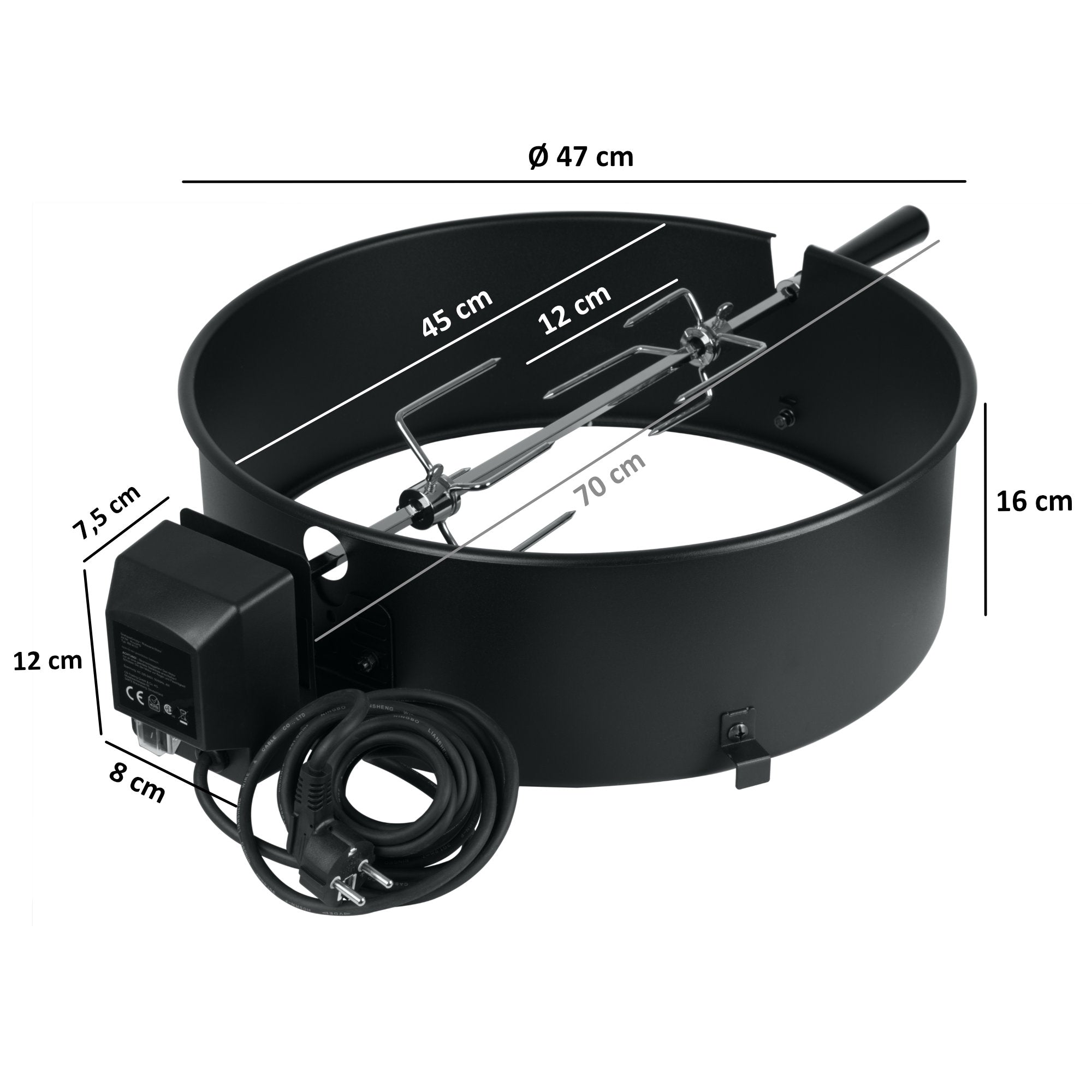 Grillspieß-Set, für Ø 47 cm Kugelgrill, inkl. Grillkörper, Spieß, Motor und Fleischnadeln