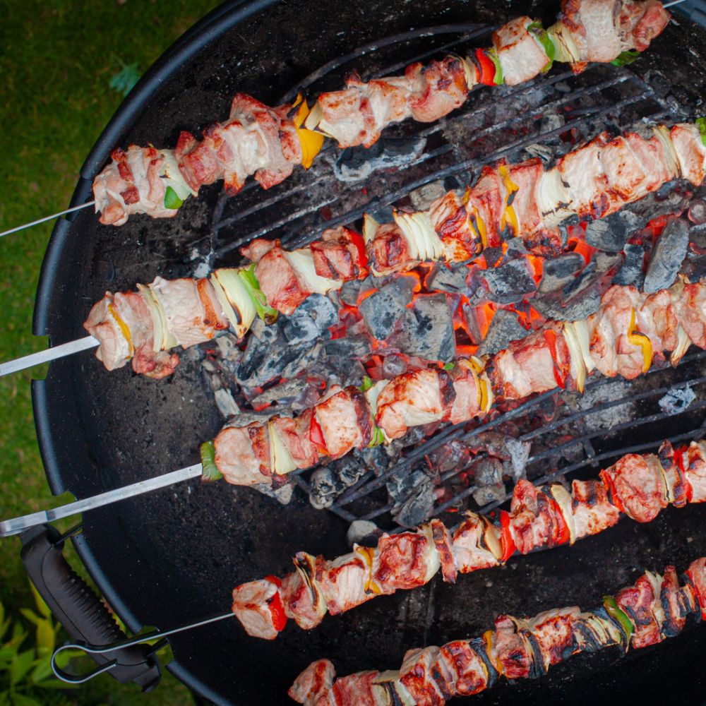 Ensemble de brochettes pour barbecue, pour barbecue à charbon de bois de Ø 57 cm, 5 brochettes avec accessoires