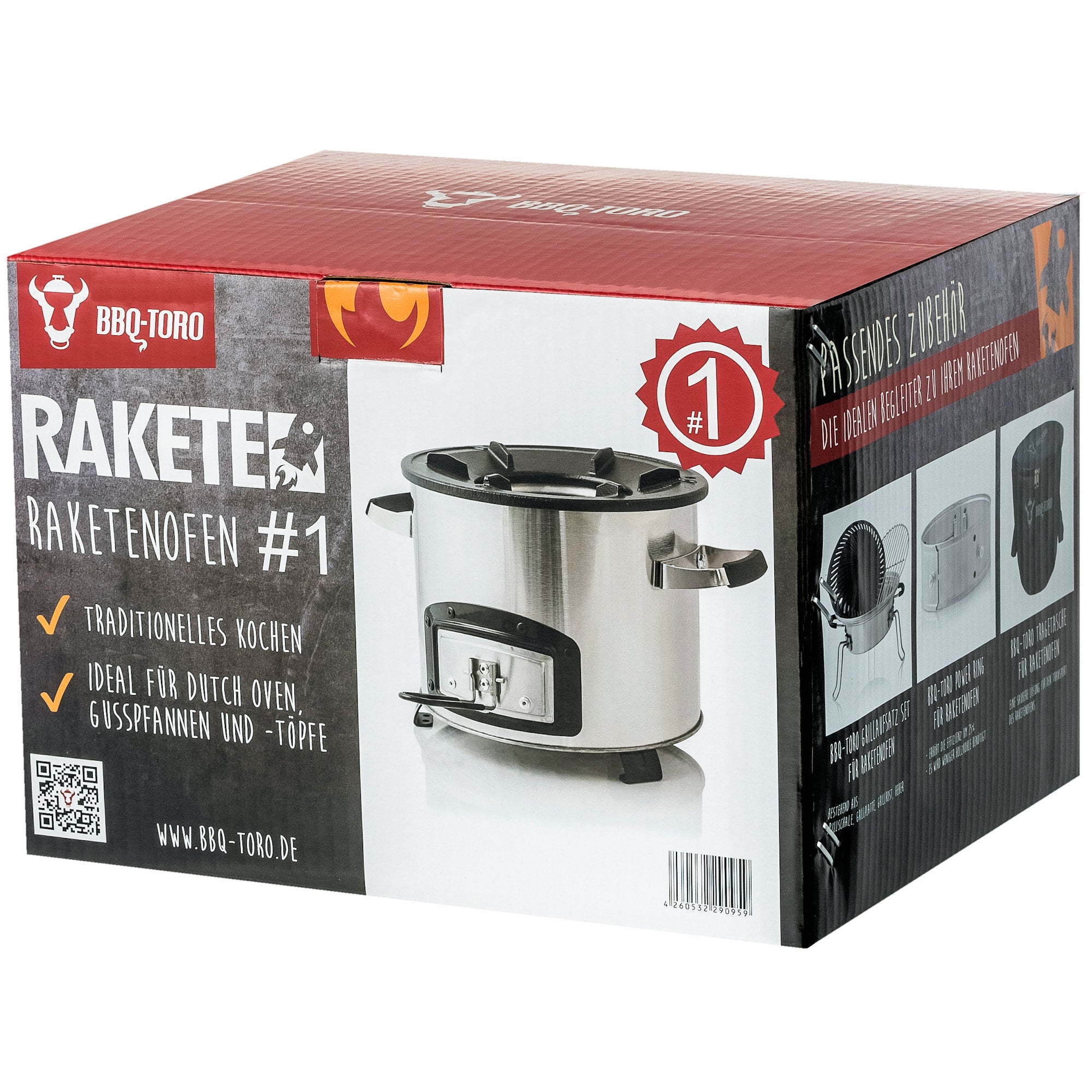 Réchaud à fusée « RAKETE #1 », en acier inoxydable, pour cocotte en fonte.