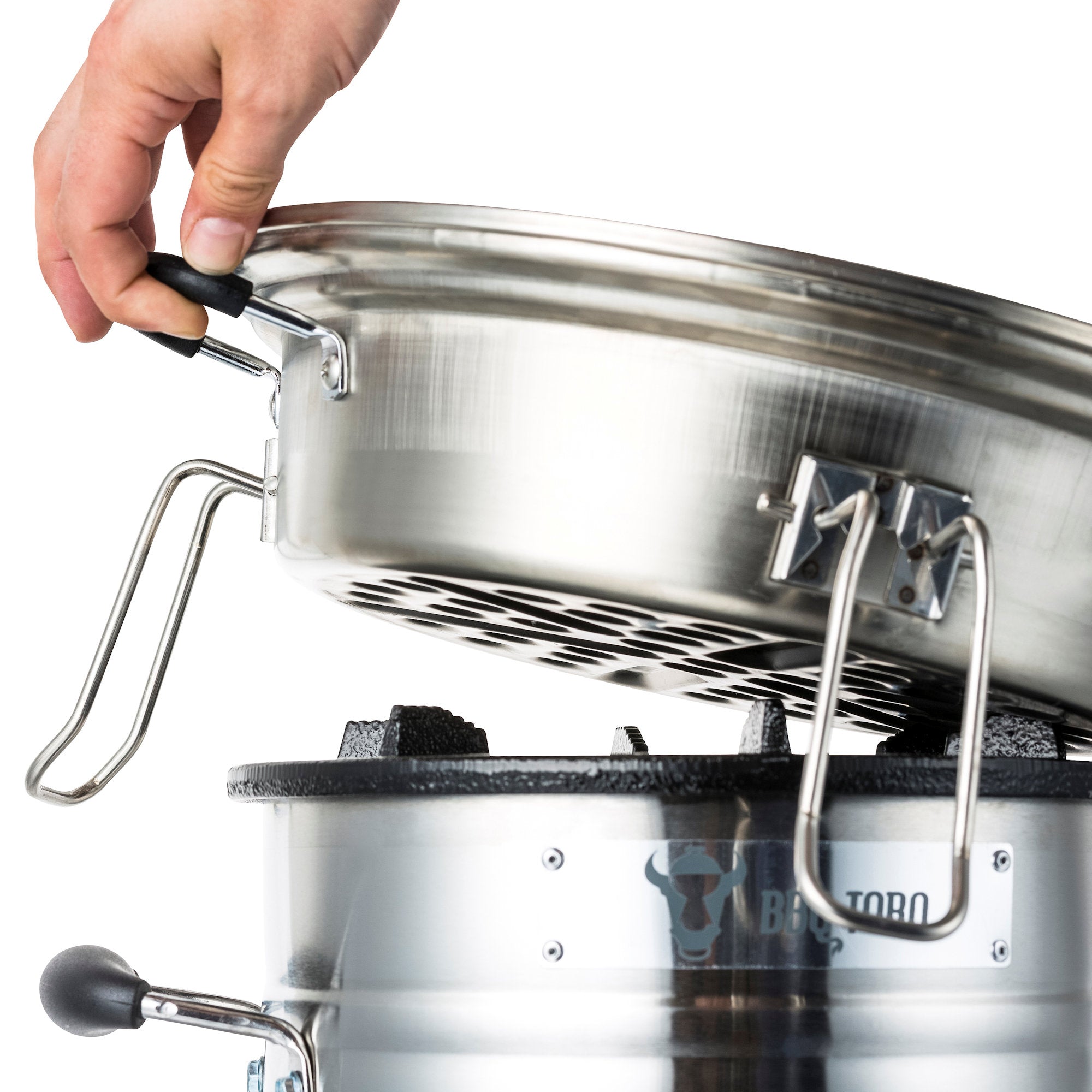 Grill Set für Raketenofen, inkl. Gusseisen Grillplatte, Grillrost, Tropfschale, Heber