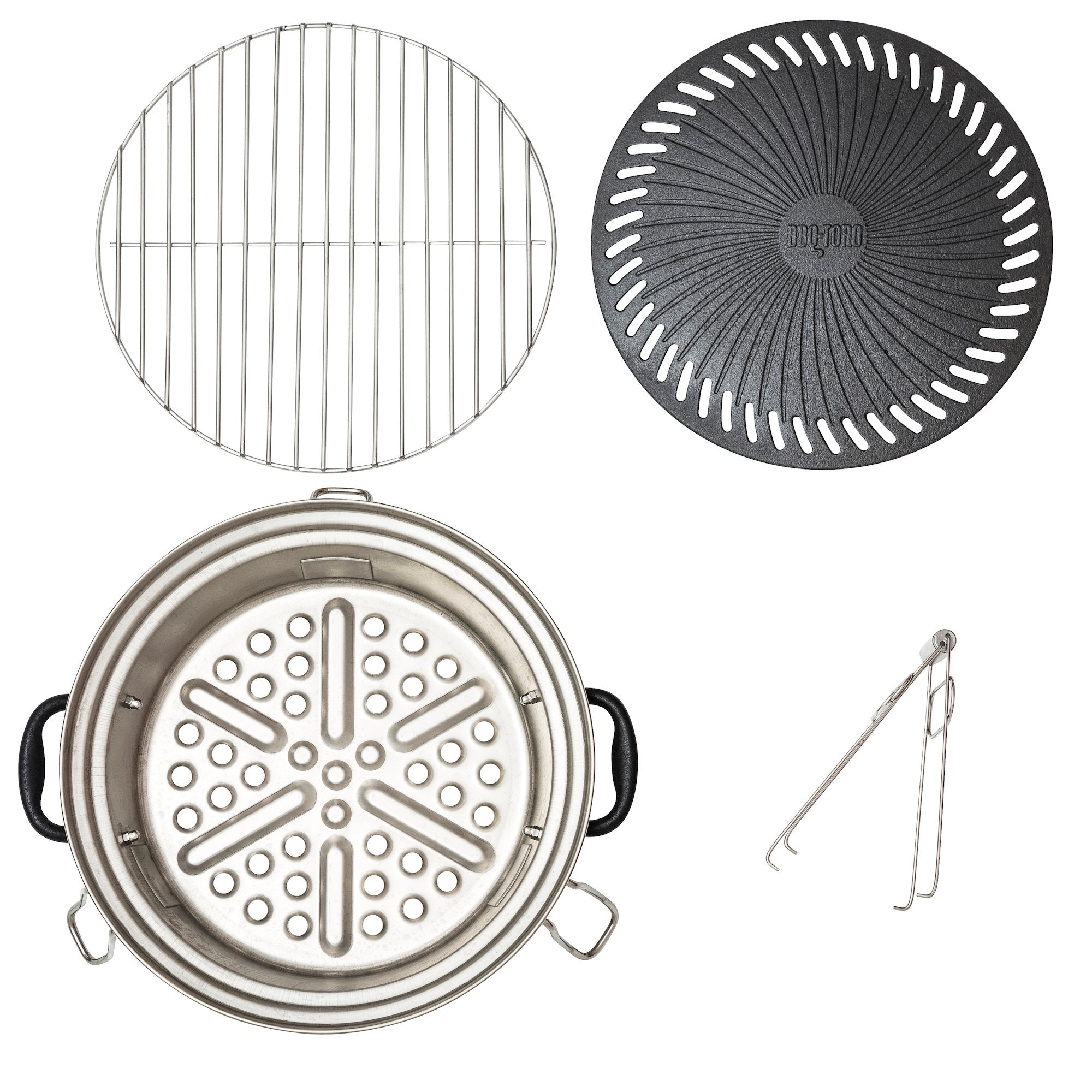 Grill Set für Raketenofen, inkl. Gusseisen Grillplatte, Grillrost, Tropfschale, Heber