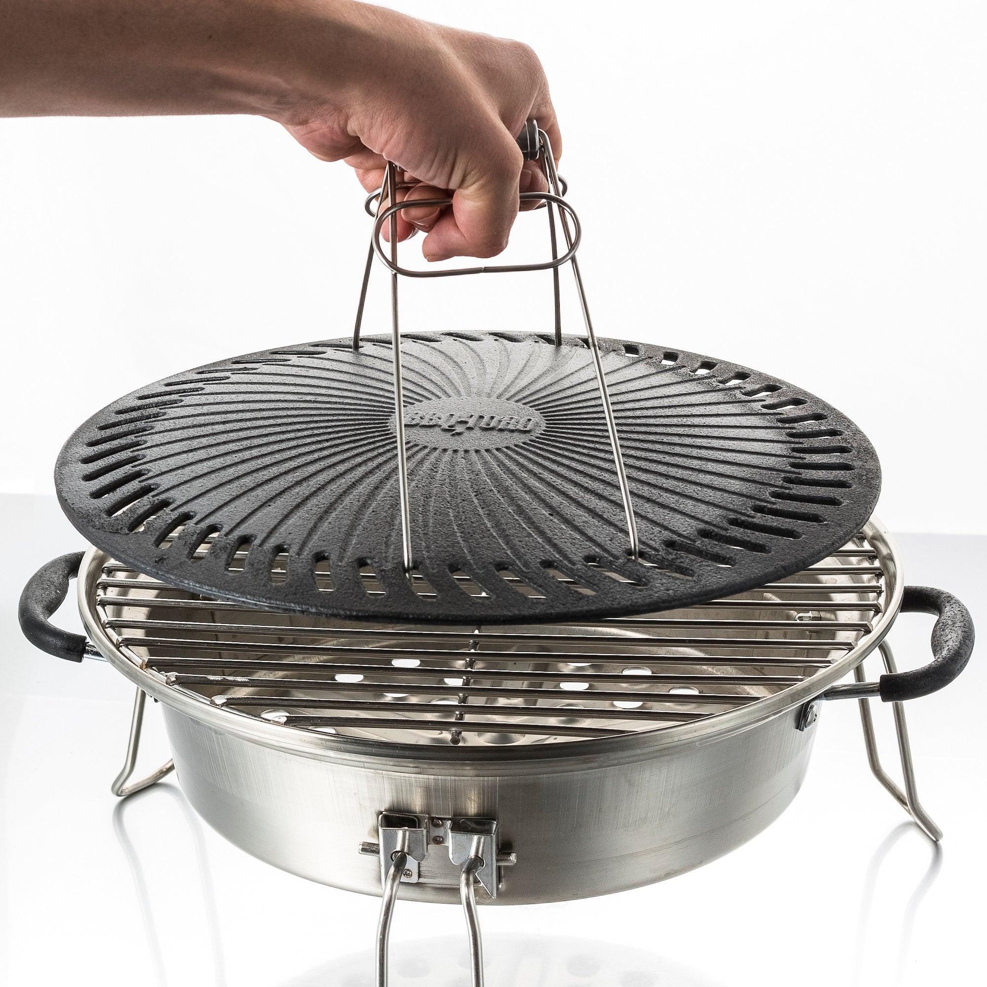 Grill Set für Raketenofen, inkl. Gusseisen Grillplatte, Grillrost, Tropfschale, Heber