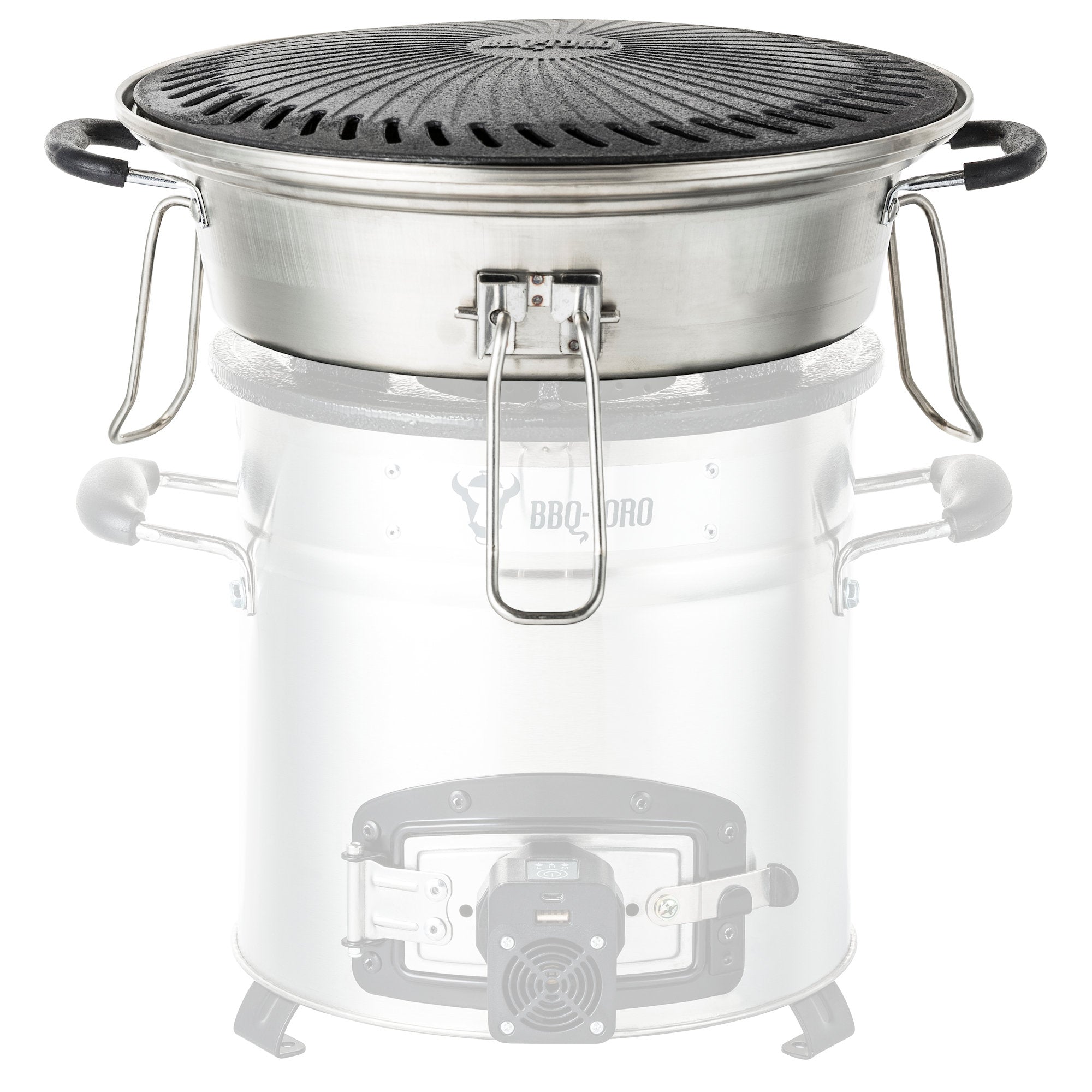 Grill Set für Raketenofen, inkl. Gusseisen Grillplatte, Grillrost, Tropfschale, Heber